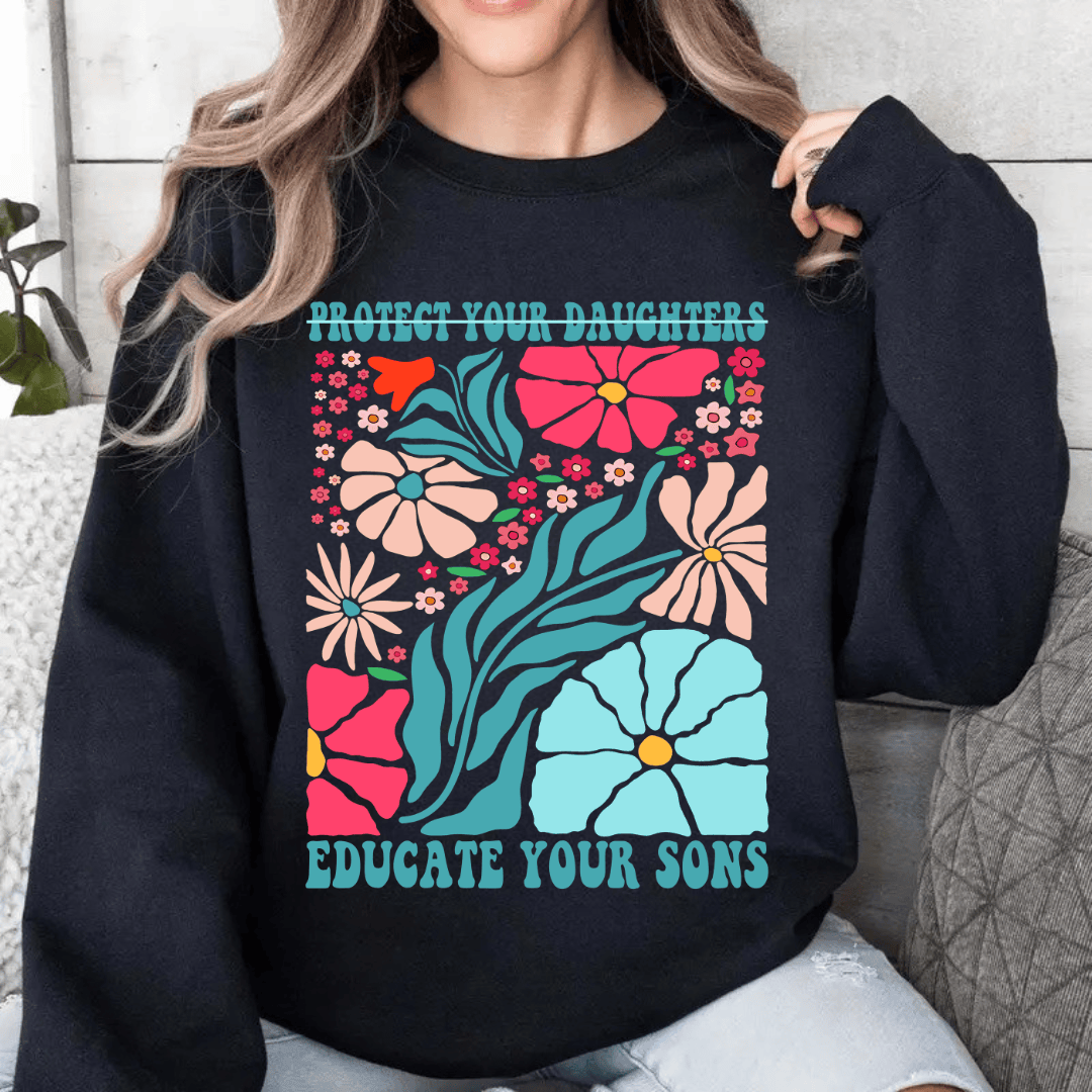 TT - Protect Your Daughters Educate Your Sons Shirt, Comfort Colors Feminist Shirt, Womens Rights Floral Tee, Women Empowerment Protest Shirt - Image 3