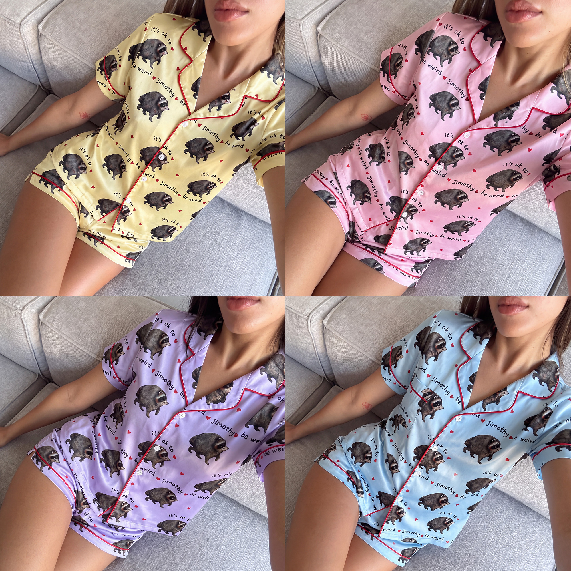 NA - 3D Jimothy Raccoon Satin Pajama Set, Gift for Raccoon Lover - Image 4