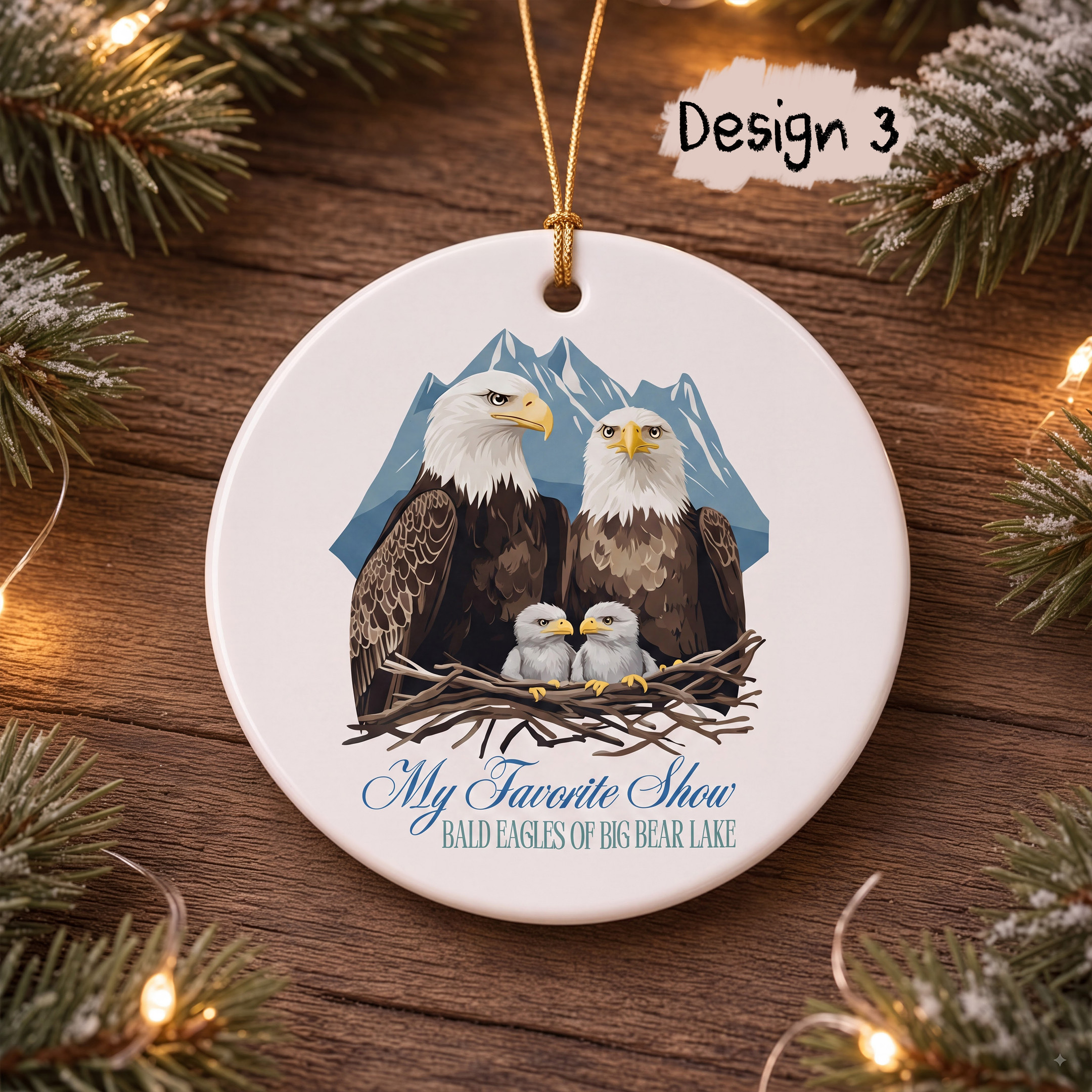NA - Jackie and Shadow Bald Eagles of Big Bear Lake Circle Ceramic Ornament - Image 4