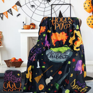 TT - Hocus Pocus Flannel Fleece Blanket, Classic Retro Bedroom Decor
