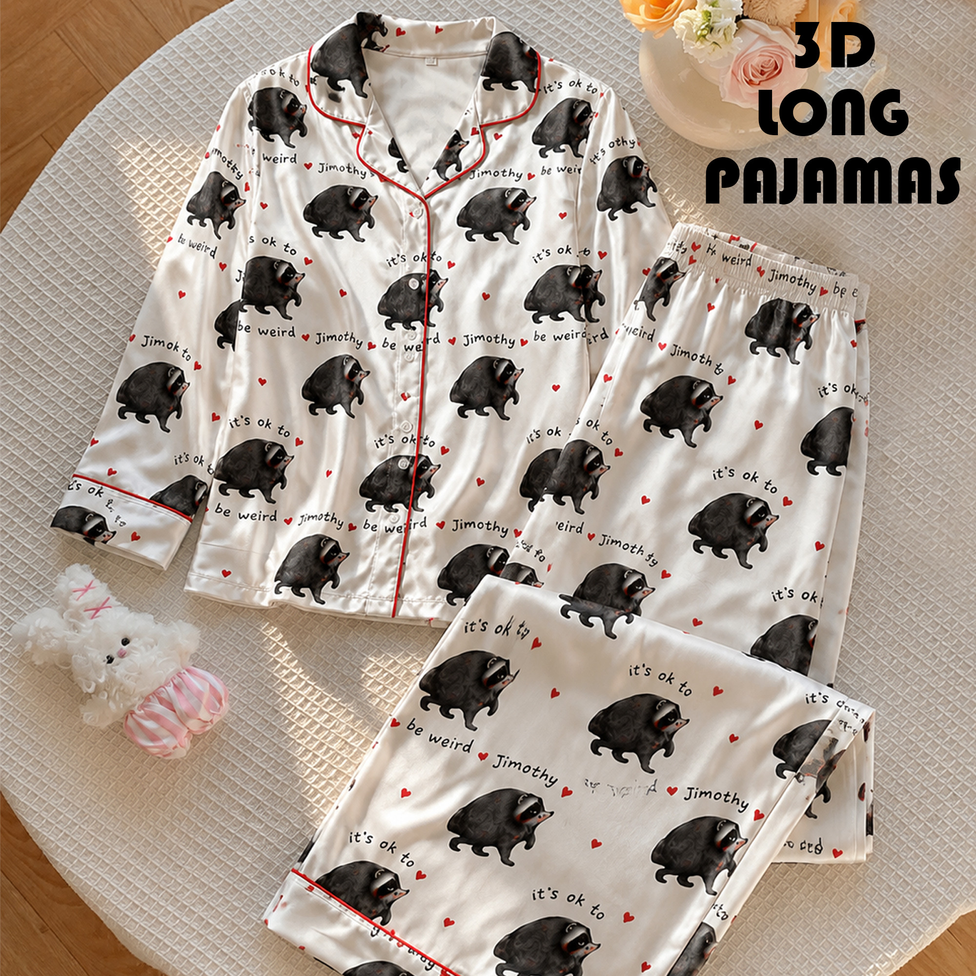 NA - 3D Jimothy Raccoon Satin Pajama Set, Gift for Raccoon Lover - Image 3