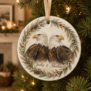 TT - Jackie and Shadow Bald Eagles of Big Bear Lake Circle Ceramic Ornament