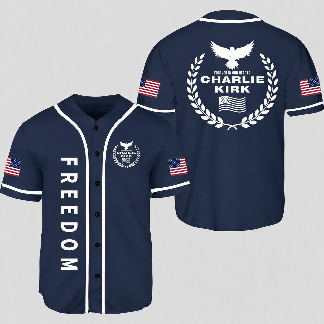BN - 3D Freedom Charlie Kirk Baseball Jersey - Image 6