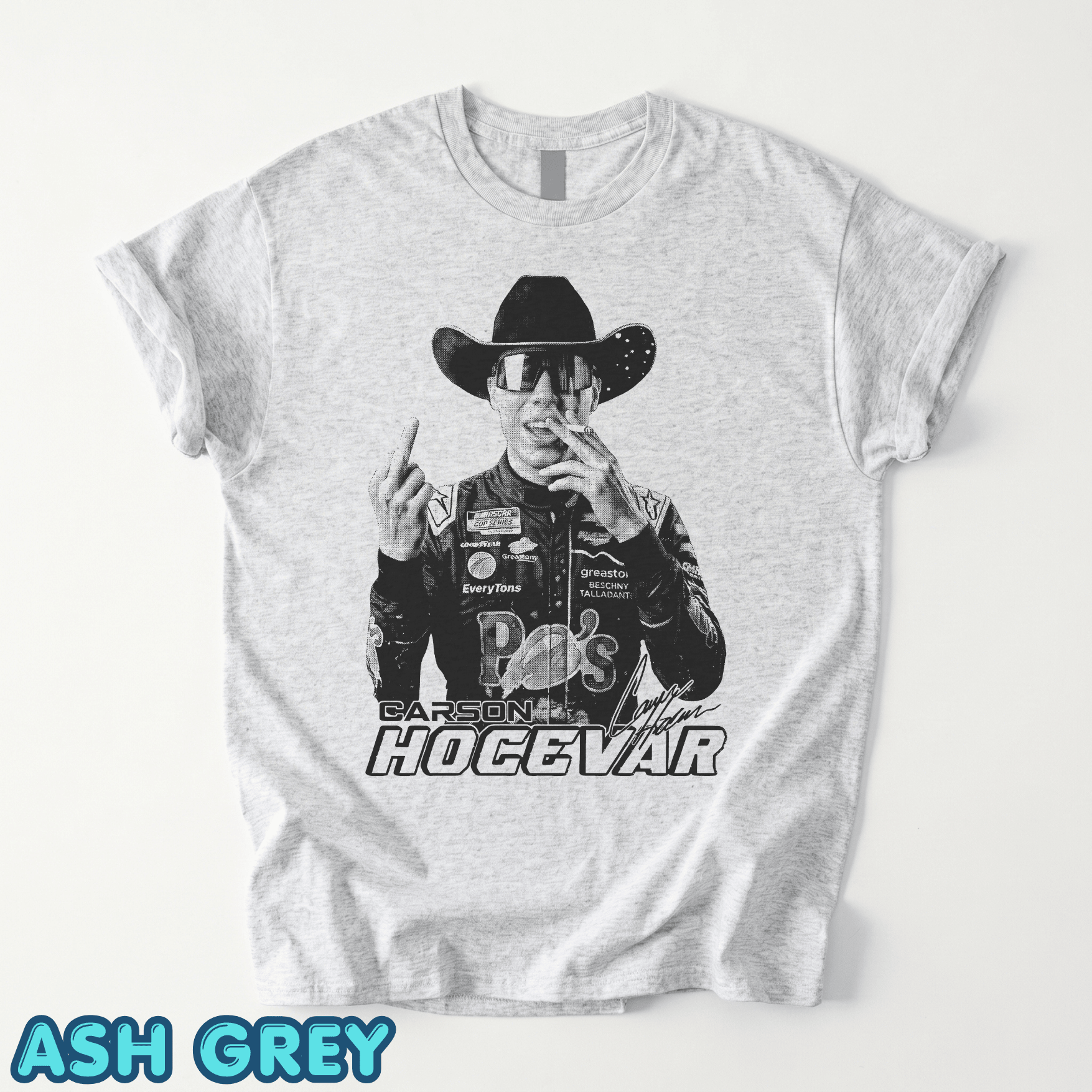 Funny Carson Hocevar Cowboy Graphic Tee - Image 8