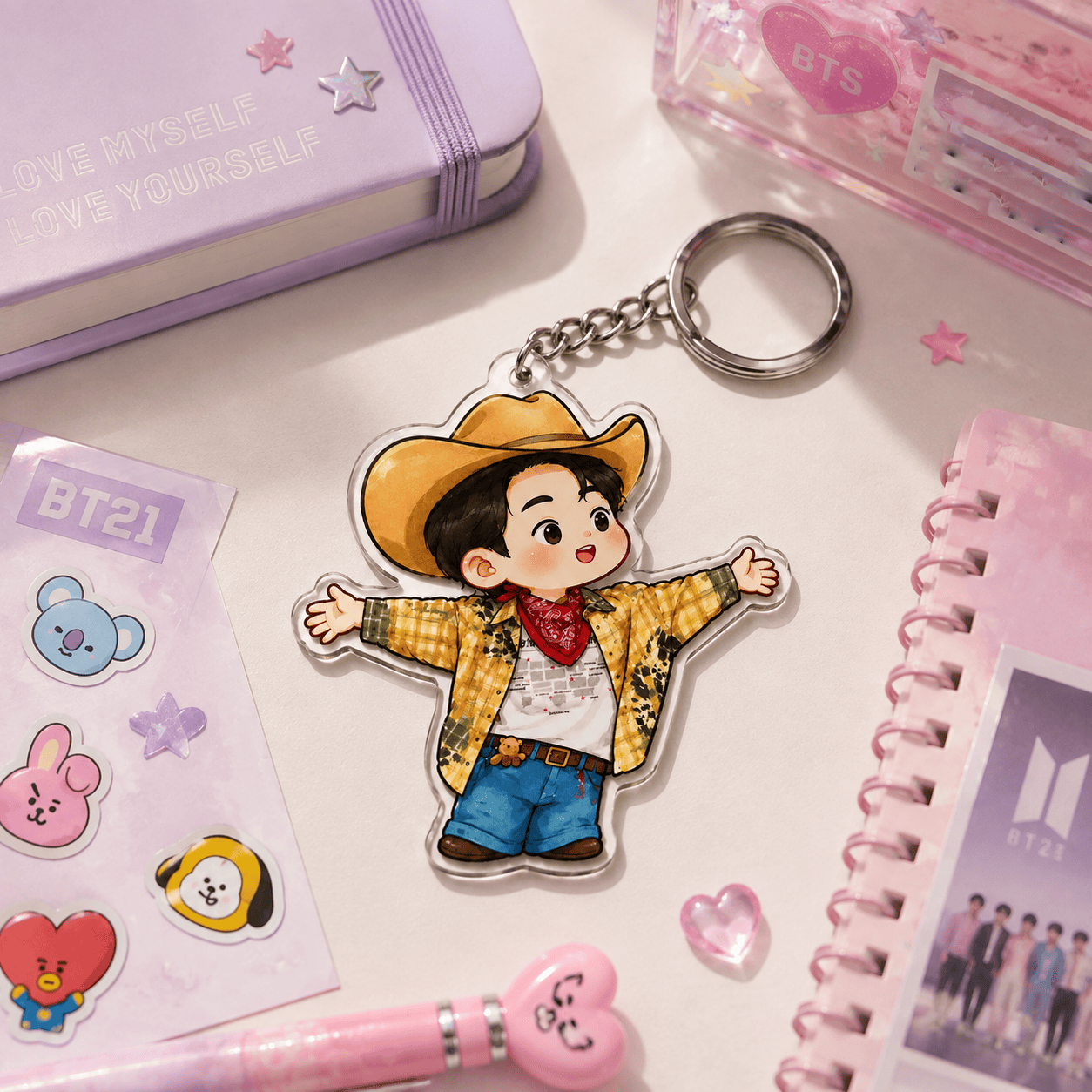 HN - Funny Jin Cowboy Keychain, Layered Acrylic Keychain - Image 4