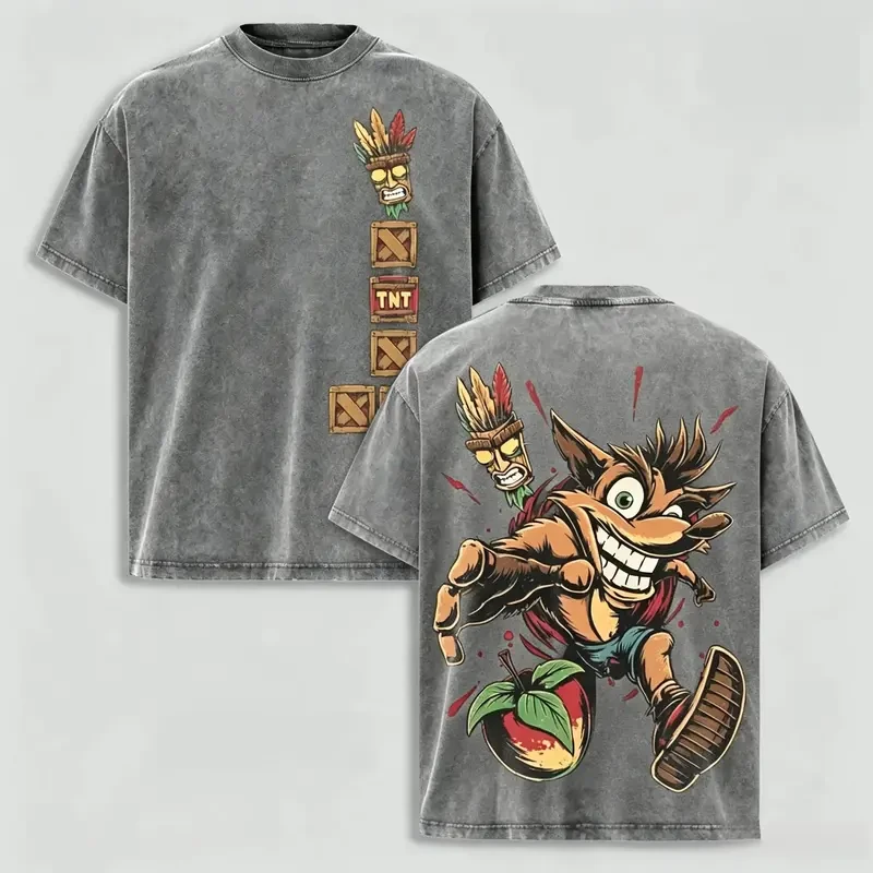 Ego - Men's Vintage 90s Crash Bandicoot Oversized Heavyweight Cotton Short-Sleeve Tee - Image 2