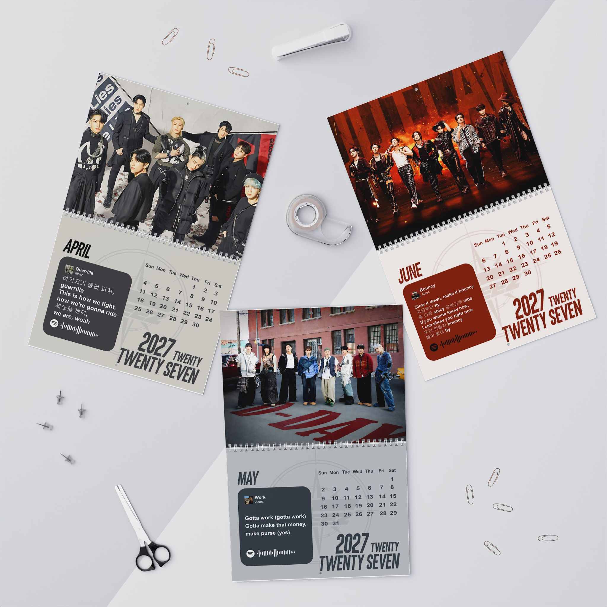 HN - Ateez Album Lyrics 2027 Wall Calendar - K-pop Poster Style, Monthly Planner for ATINY - Image 3