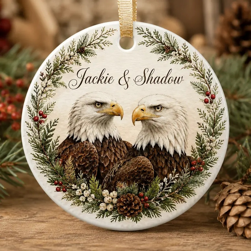 TT - Jackie and Shadow Bald Eagles of Big Bear Lake Circle Ceramic Ornament - Image 4