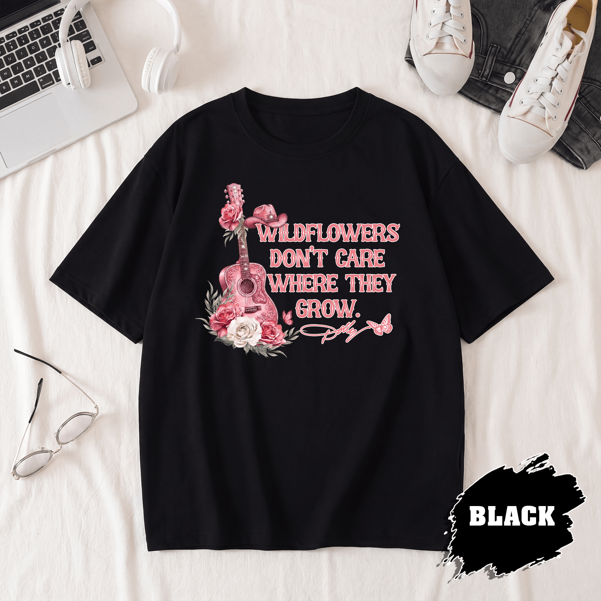 BN - Wildflowers Don't Care Where They Grow T-shirt, Dolly Parton Tee - Image 3