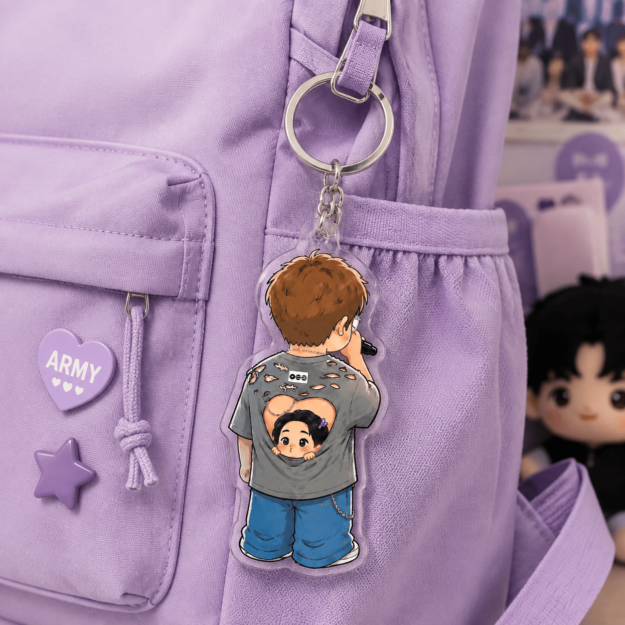 HN - Funny Jin Inside RM Keychain, Kpop Layered Acrylic Keychain - Image 4