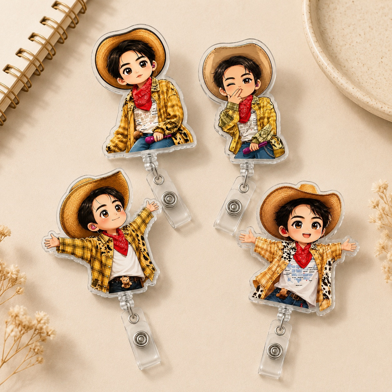 TT - COWBOY JIN HANDKISS Badge Reel, K-pop Army Retractable ID Holder Badge Reel - Image 2