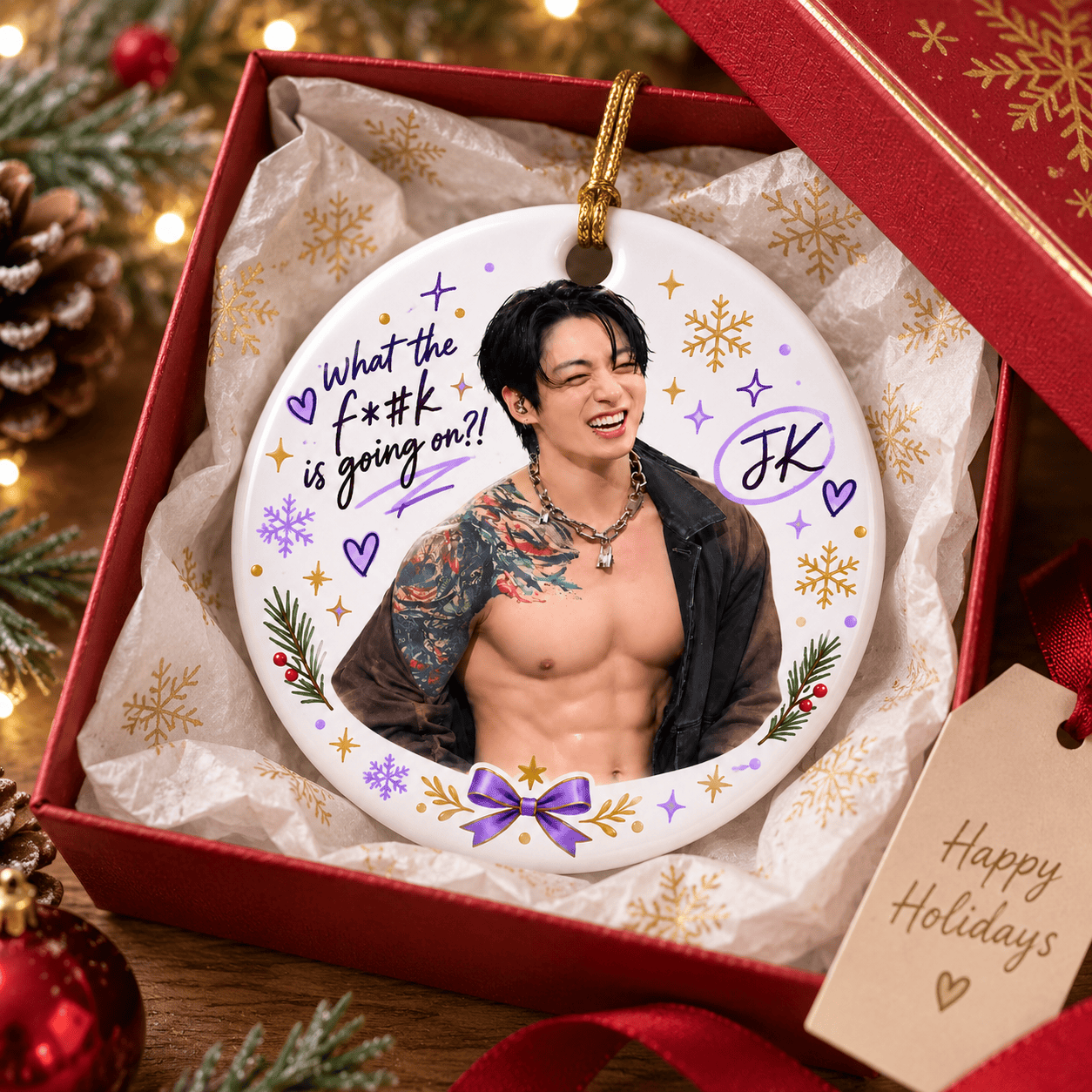 HN - Jungkook Body Christmas Circle Ceramic Ornament - Image 2