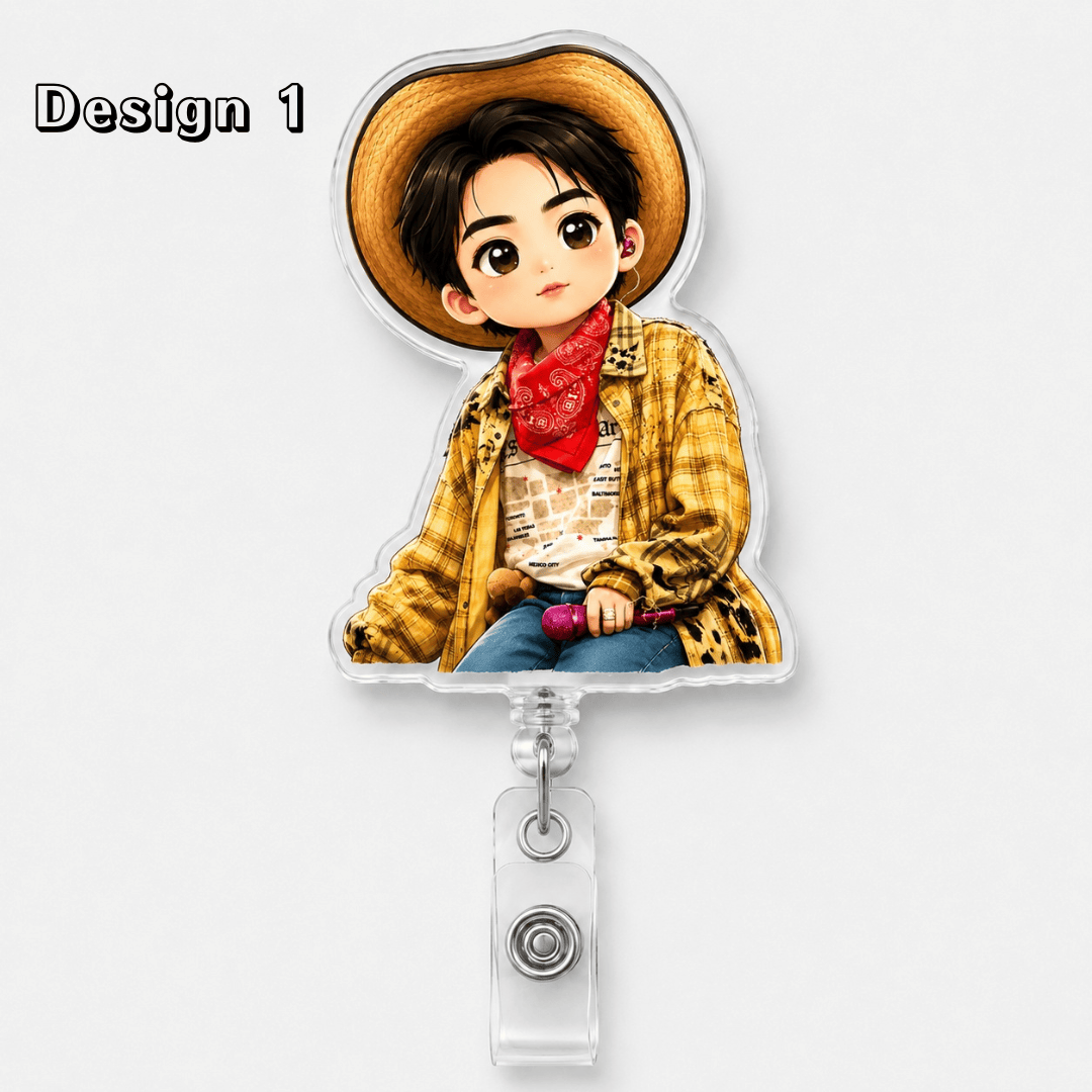 TT - COWBOY JIN HANDKISS Badge Reel, K-pop Army Retractable ID Holder Badge Reel - Image 3