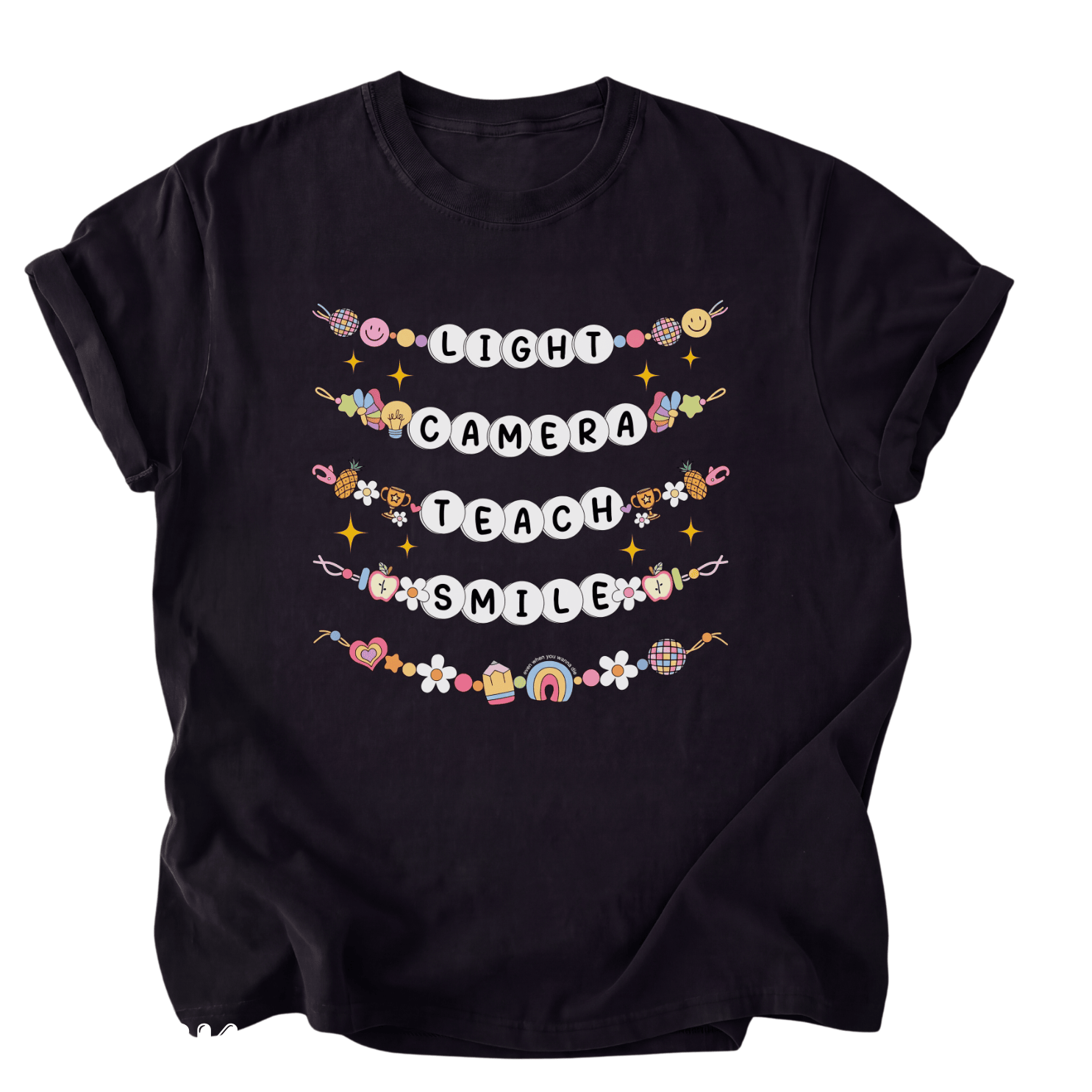 Lights Camera Teach Smile Teacher Shirts - Back To School Tee - Image 2