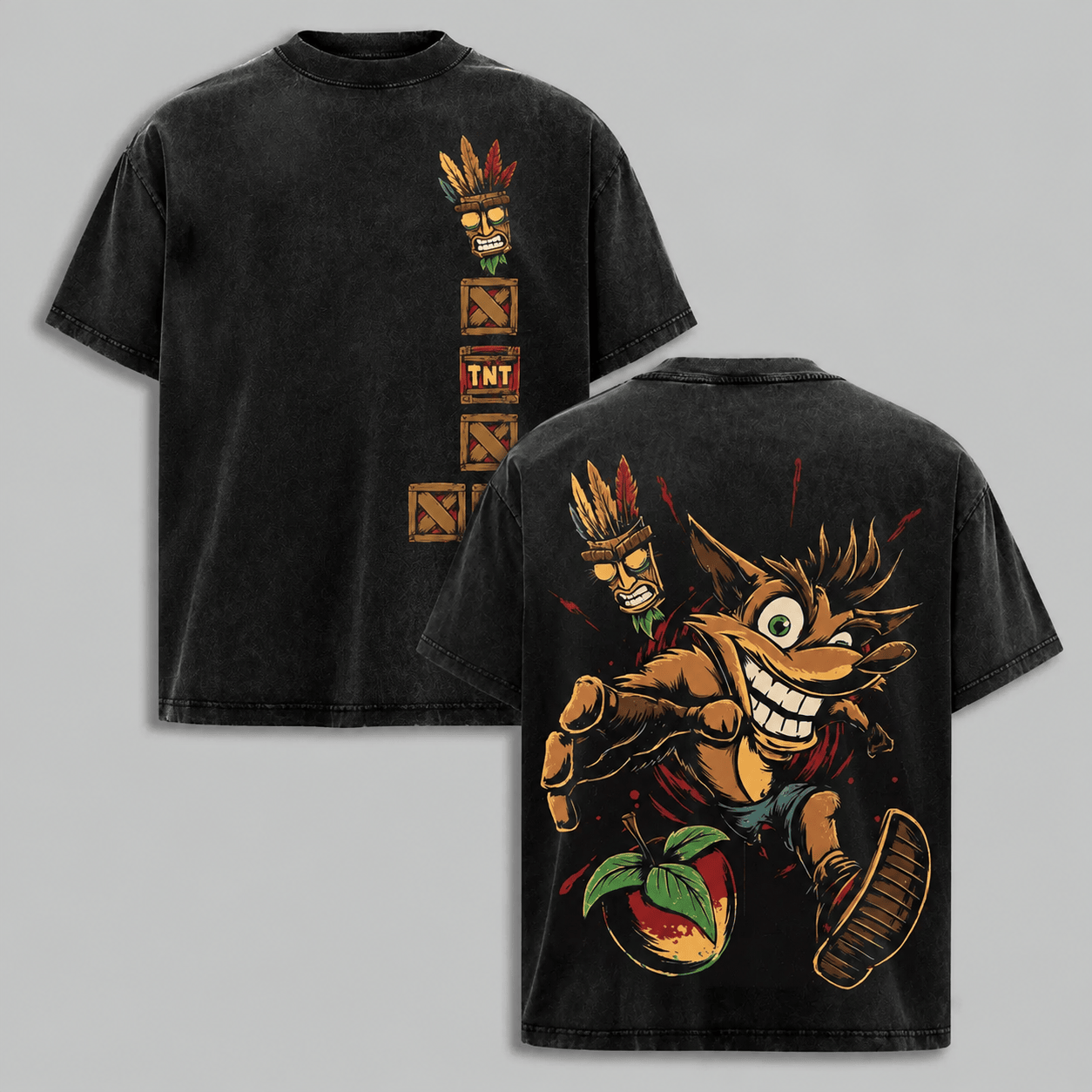 Ego - Men's Vintage 90s Crash Bandicoot Oversized Heavyweight Cotton Short-Sleeve Tee