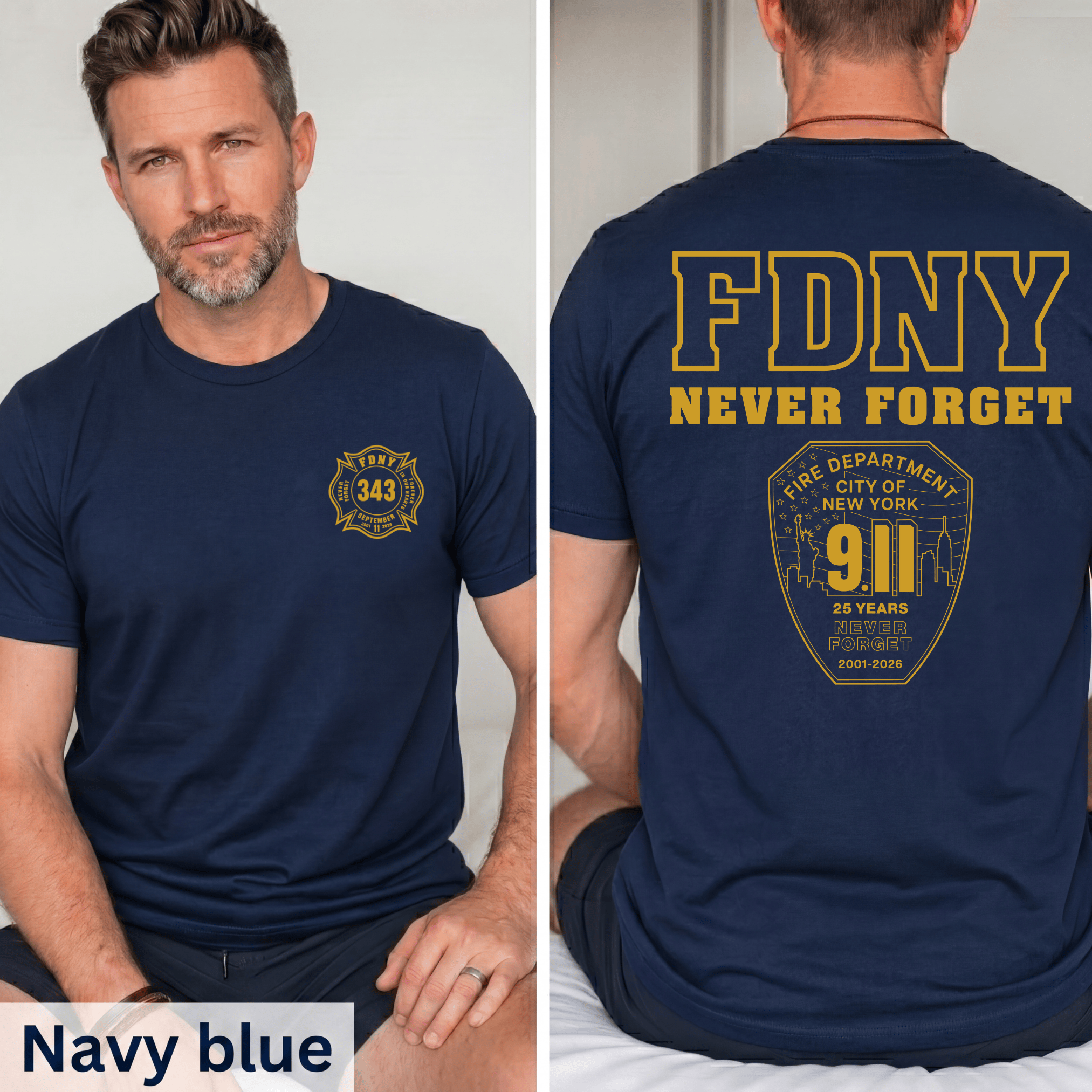 9/11 25th Anniversary Memorial Firefighter Shirt | Never Forget 9-11-2001 Tribute Tee | FDNY Police EMS Patriotic T-Shirt - Image 2
