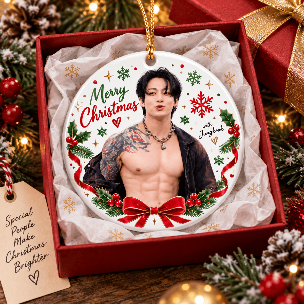 HN - Jungkook Body Christmas Circle Ceramic Ornament - Image 3