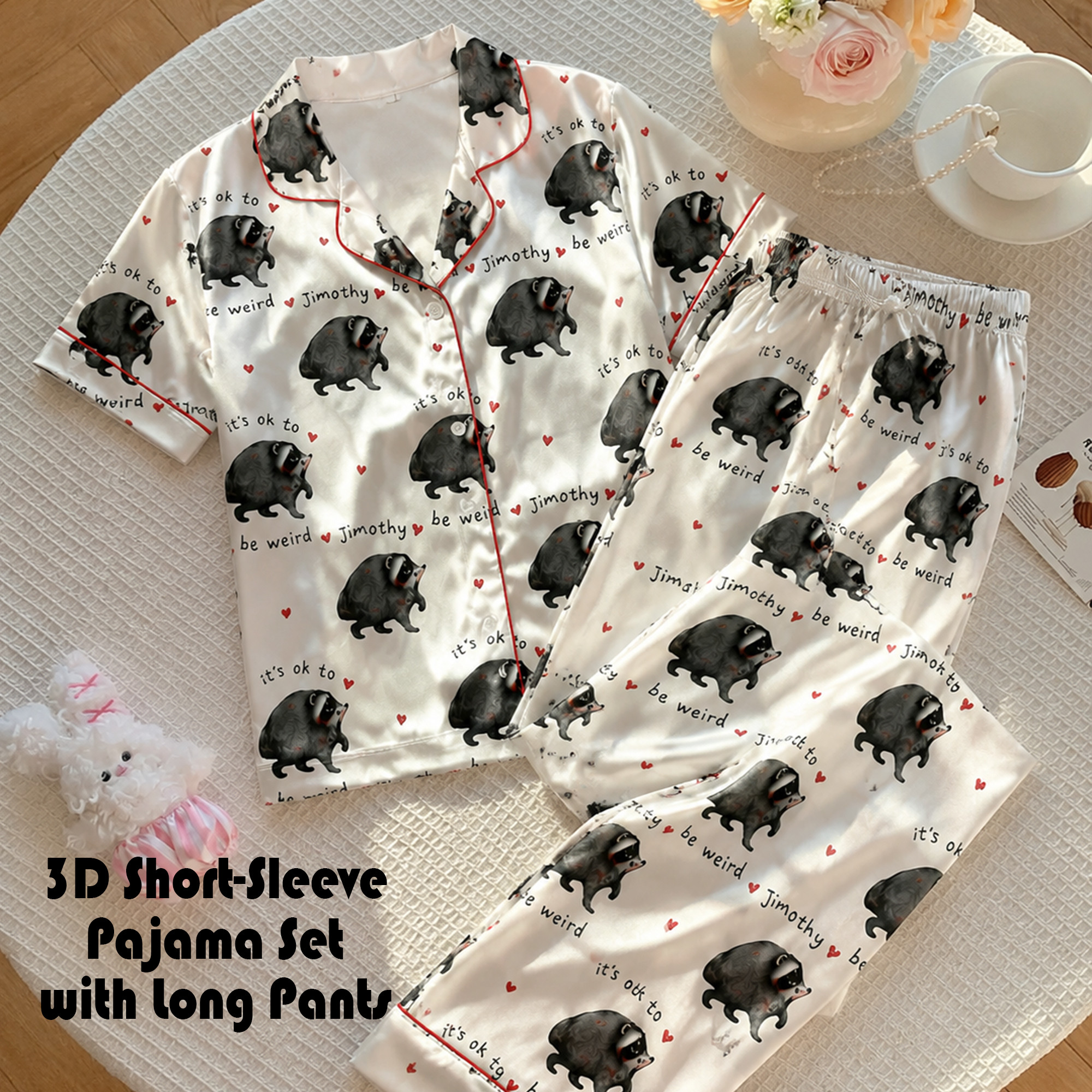 NA - 3D Jimothy Raccoon Satin Pajama Set, Gift for Raccoon Lover