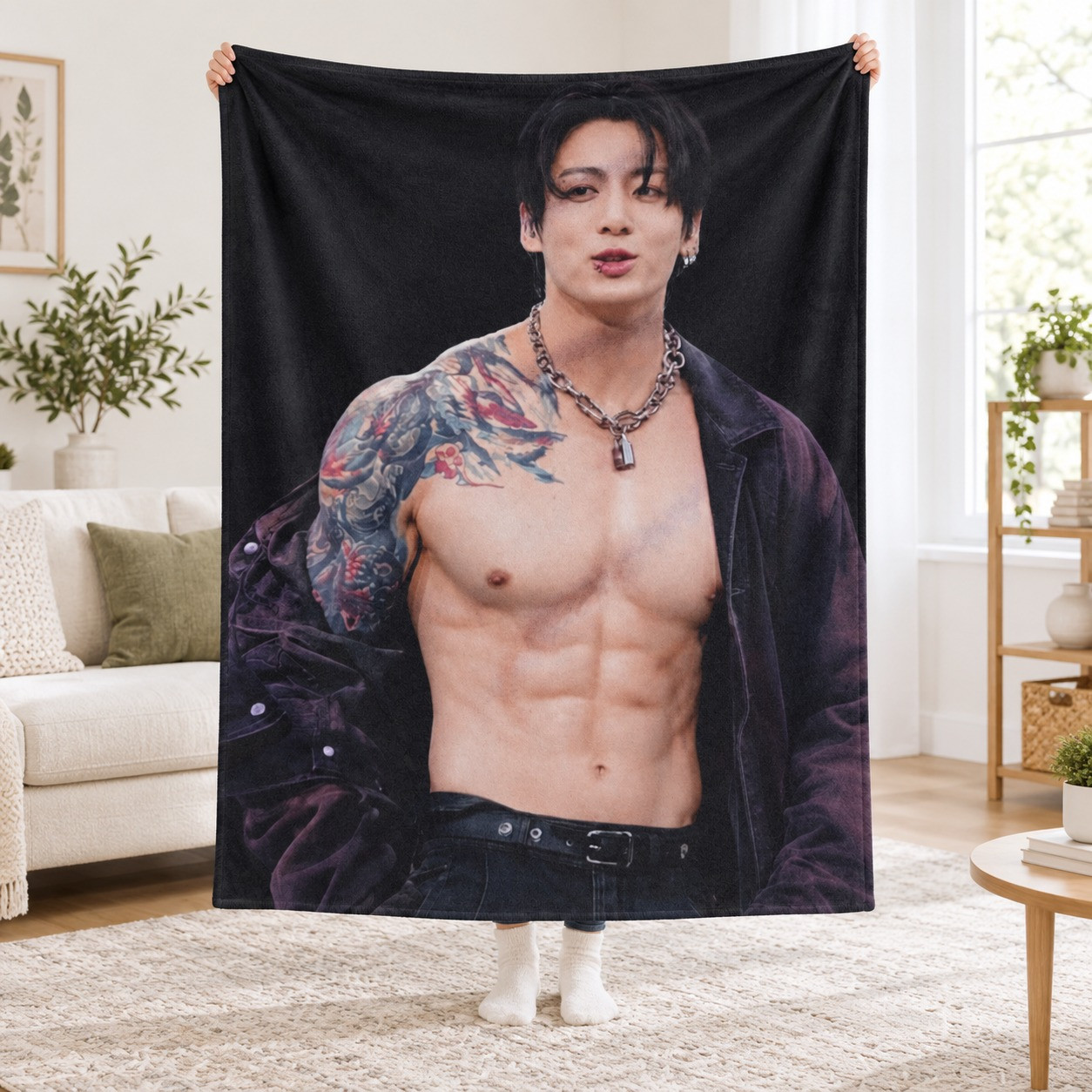 TT - JUNGKOOK BTS Fleece Blanket, Soft Fleece, KPOP Retro Bedroom Decor - Image 6