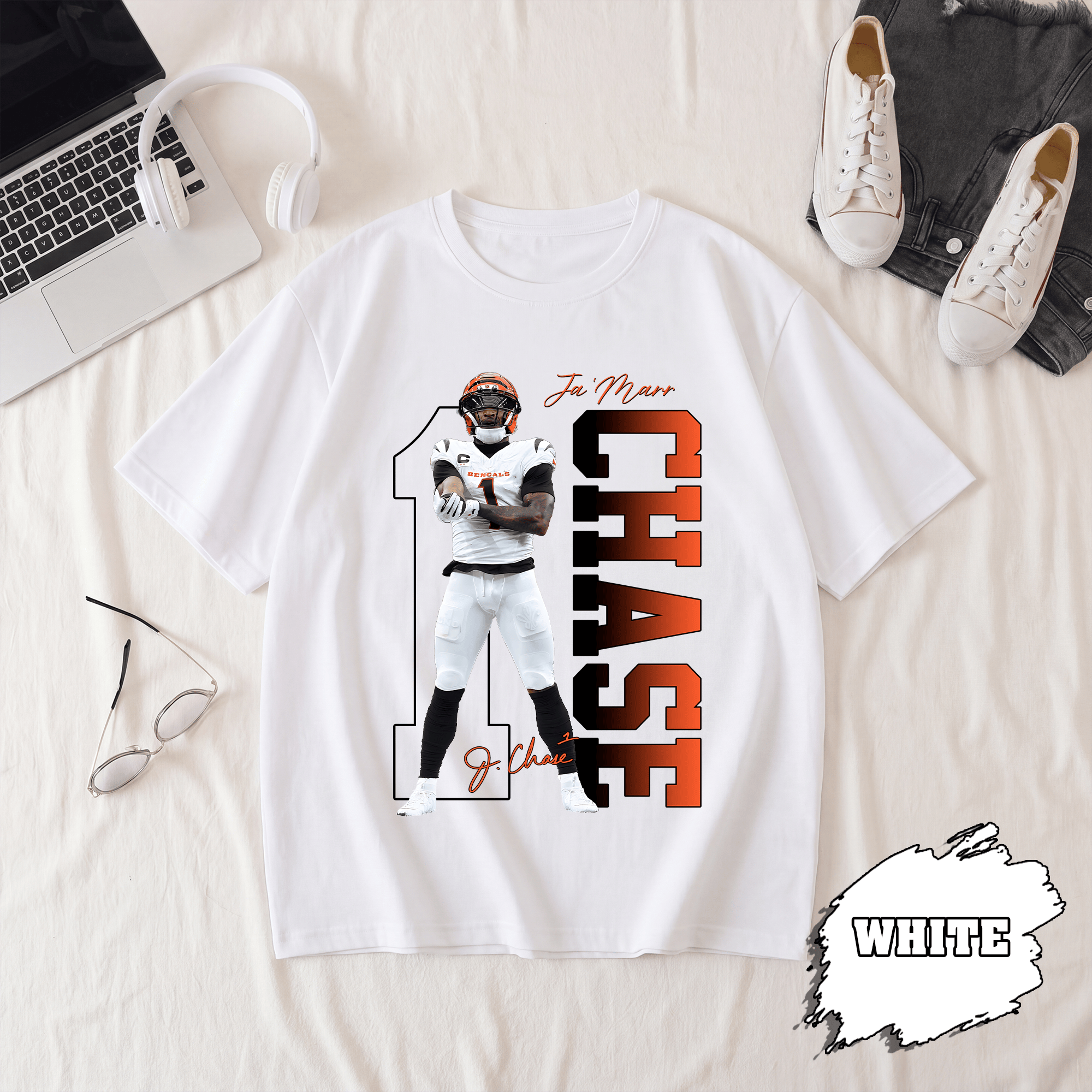 BN - Comfort Colors Ja'Marr Chase Player 1 T-Shirt, Cincinnati Football Tee - Image 2