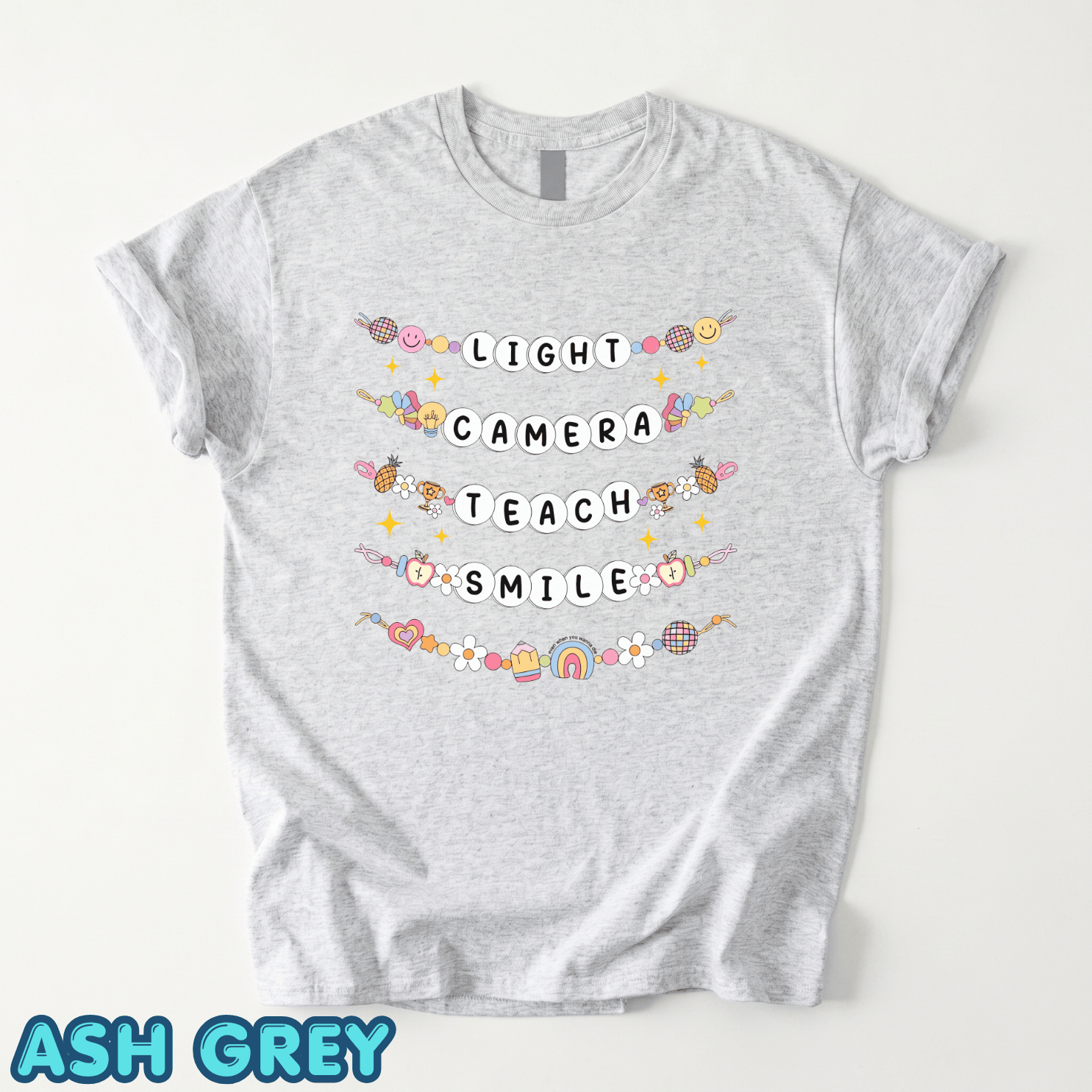 Lights Camera Teach Smile Teacher Shirts - Back To School Tee - Image 3