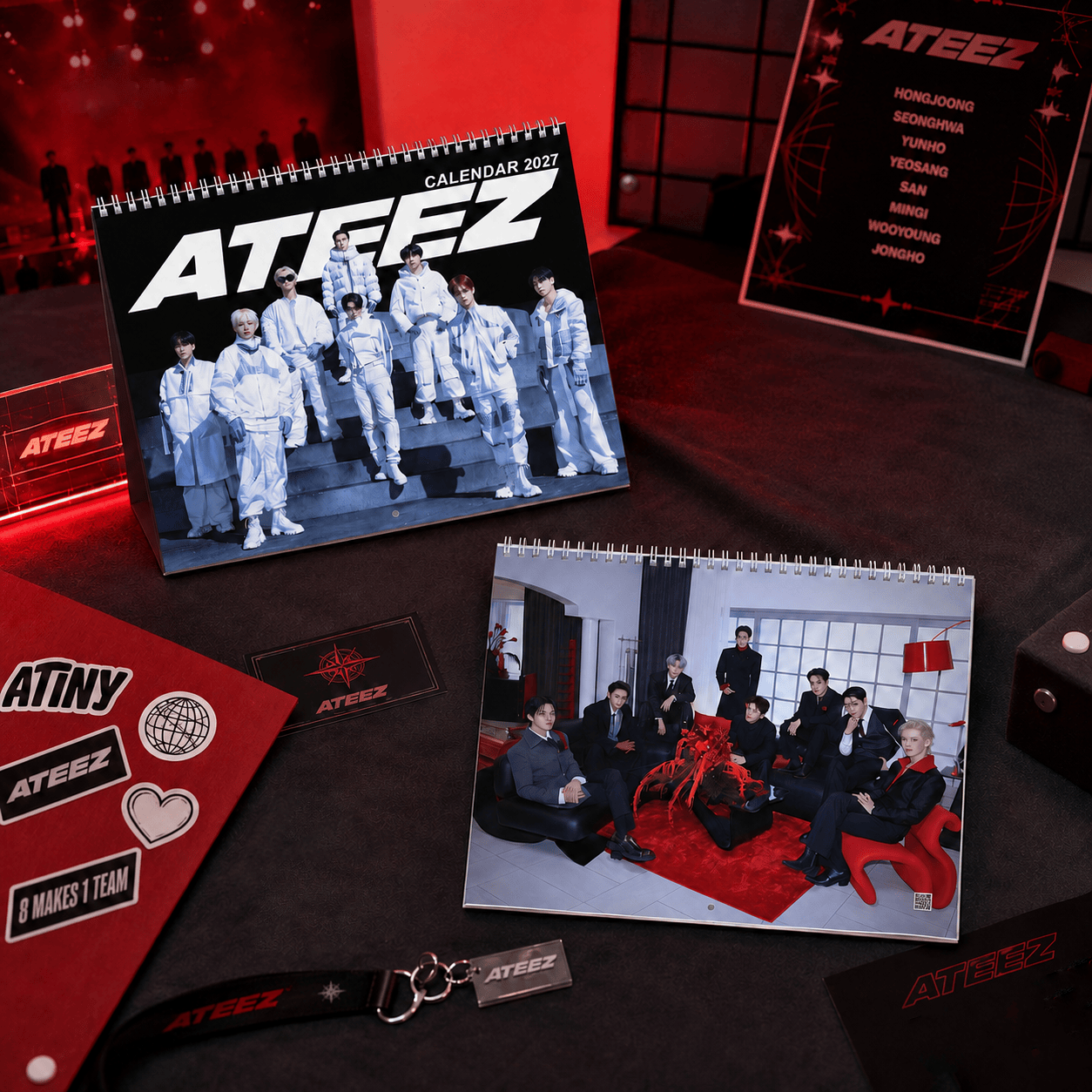 HN - Ateez Album Lyrics 2027 Wall Calendar - K-pop Poster Style, Monthly Planner for ATINY