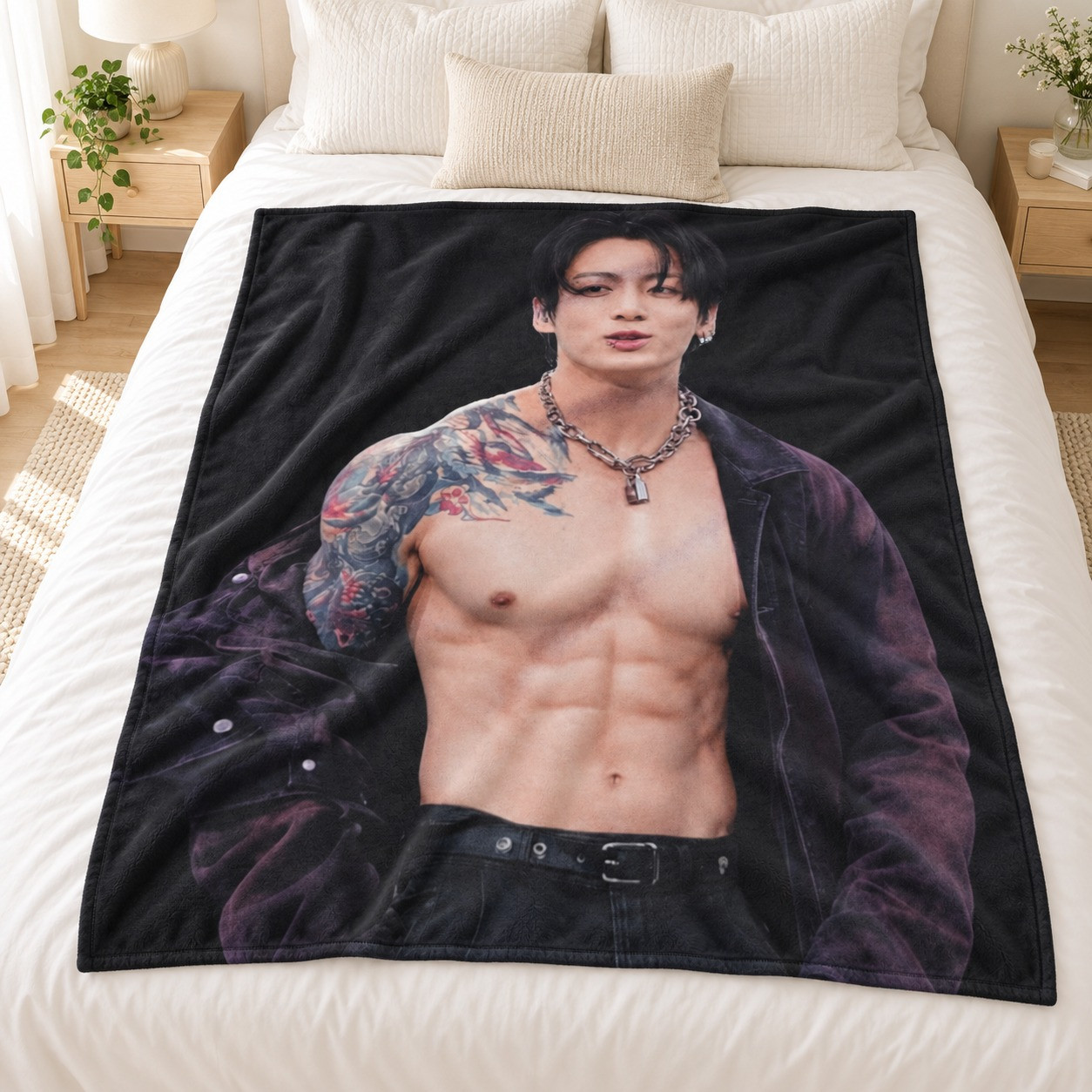 TT - JUNGKOOK BTS Fleece Blanket, Soft Fleece, KPOP Retro Bedroom Decor - Image 5