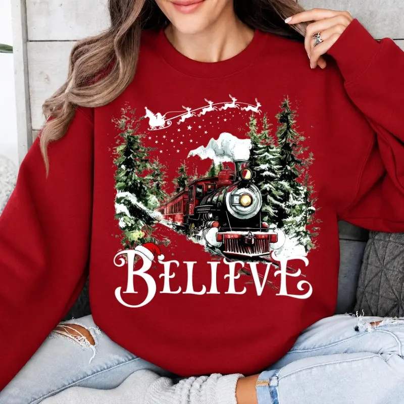 TT - Believe The Polar Express Sweatshirt, Vintage Christmas Movie Polar Express Believe Shirt