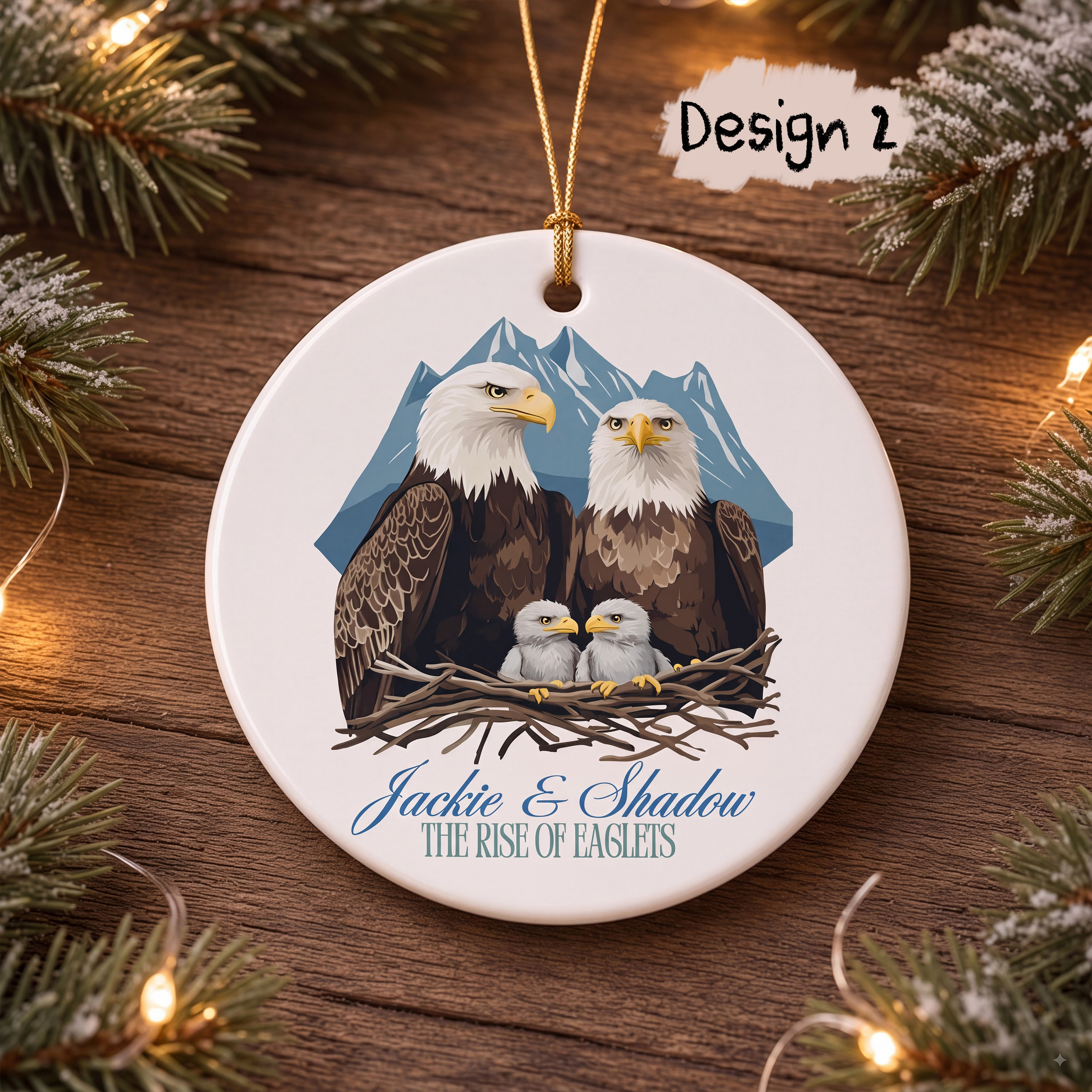 NA - Jackie and Shadow Bald Eagles of Big Bear Lake Circle Ceramic Ornament - Image 3