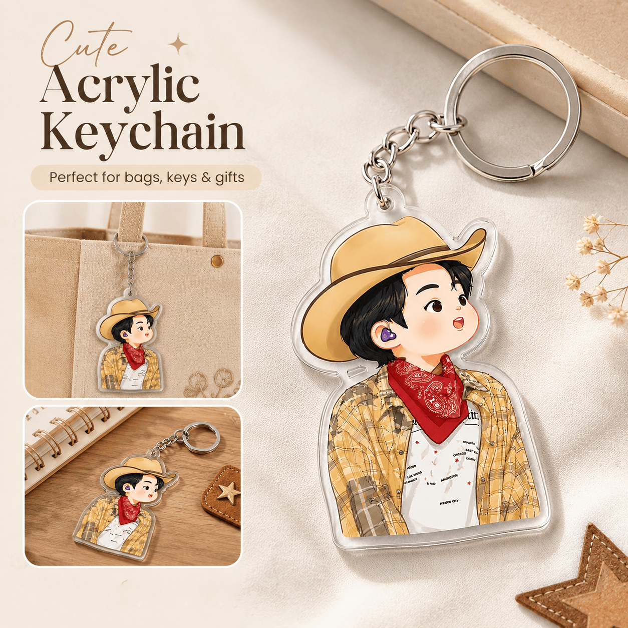 HN - Funny Jin Cowboy Keychain, Layered Acrylic Keychain - Image 7