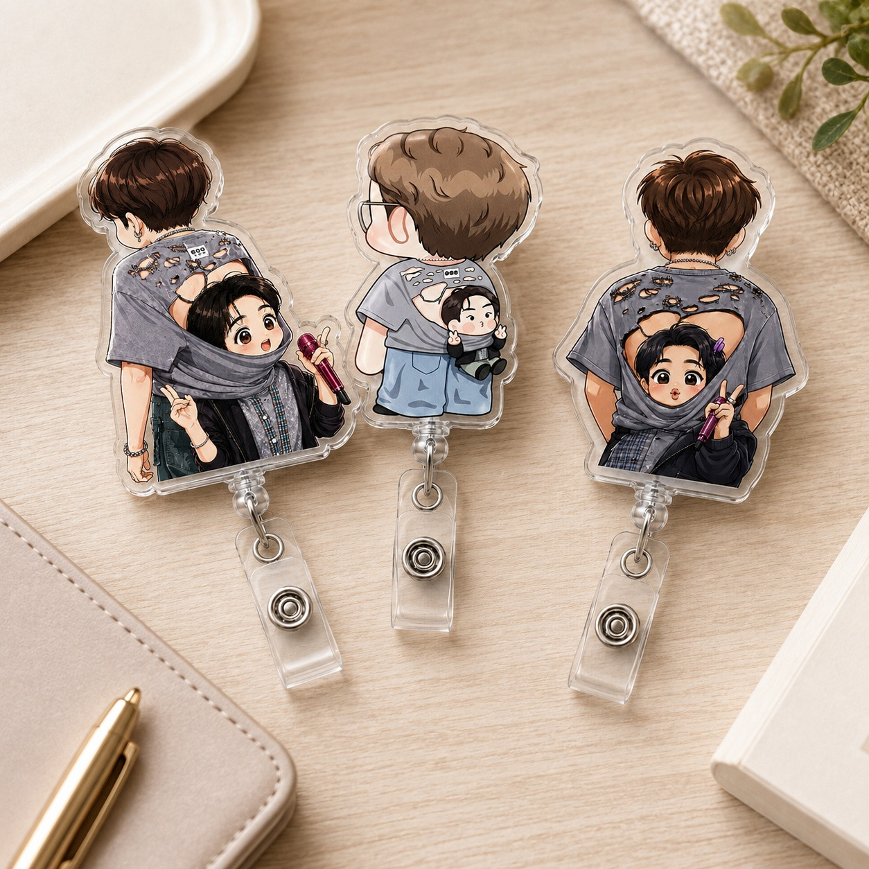 TT - Funny Jin BTS Badge Reel, K-pop Army Retractable ID Holder Badge Reel
