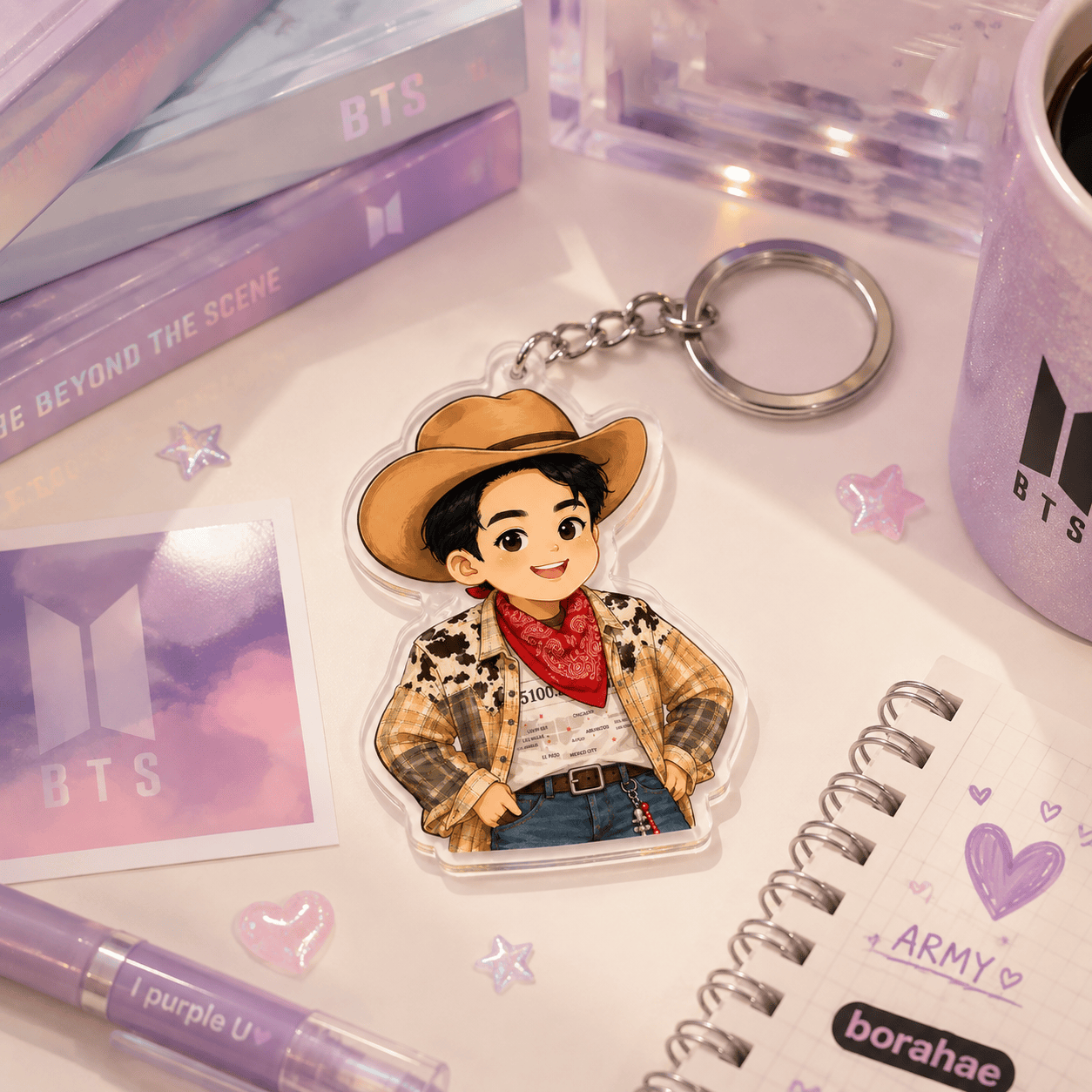 HN - Funny Jin Cowboy Keychain, Layered Acrylic Keychain - Image 5