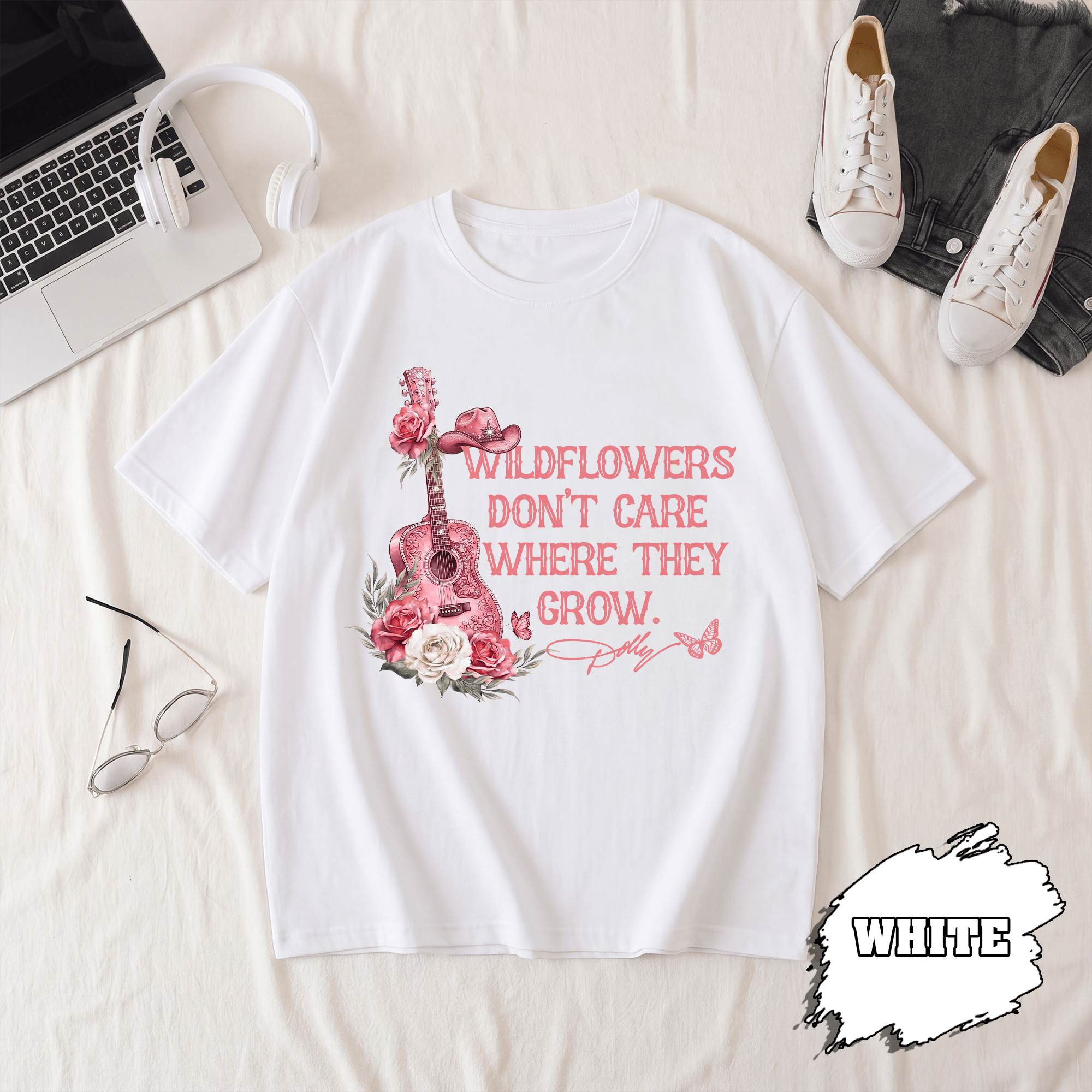 BN - Wildflowers Don't Care Where They Grow T-shirt, Dolly Parton Tee - Image 2