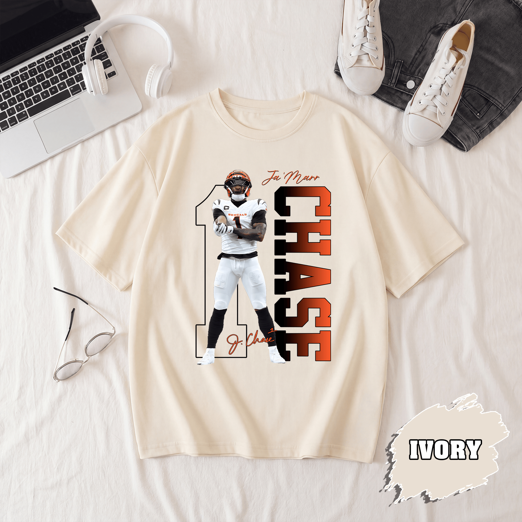 BN - Comfort Colors Ja'Marr Chase Player 1 T-Shirt, Cincinnati Football Tee