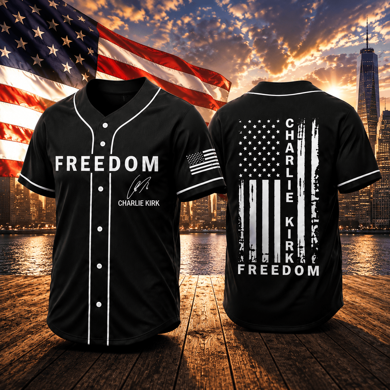 HN - 3D Freedom Charlie Kirk USA Baseball Jersey - Image 4