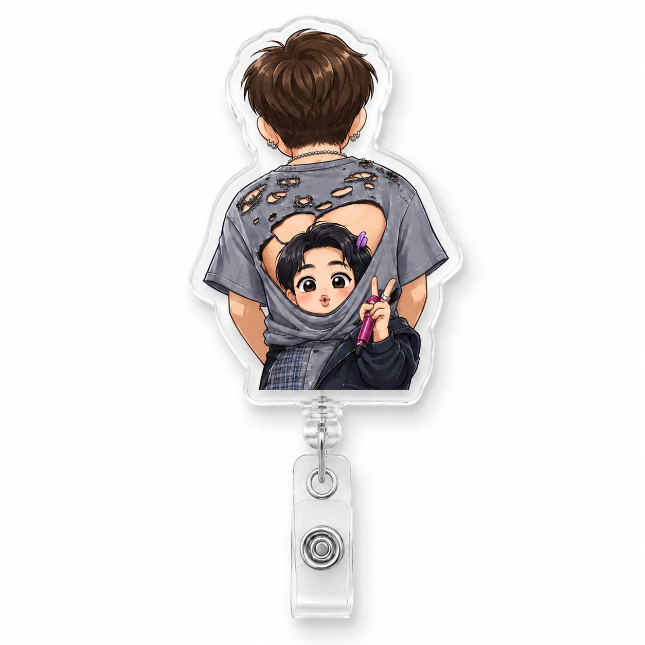 TT - Funny Jin BTS Badge Reel, K-pop Army Retractable ID Holder Badge Reel - Image 4