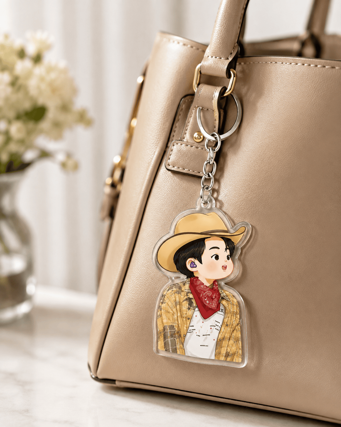 HN - Funny Jin Cowboy Keychain, Layered Acrylic Keychain - Image 6
