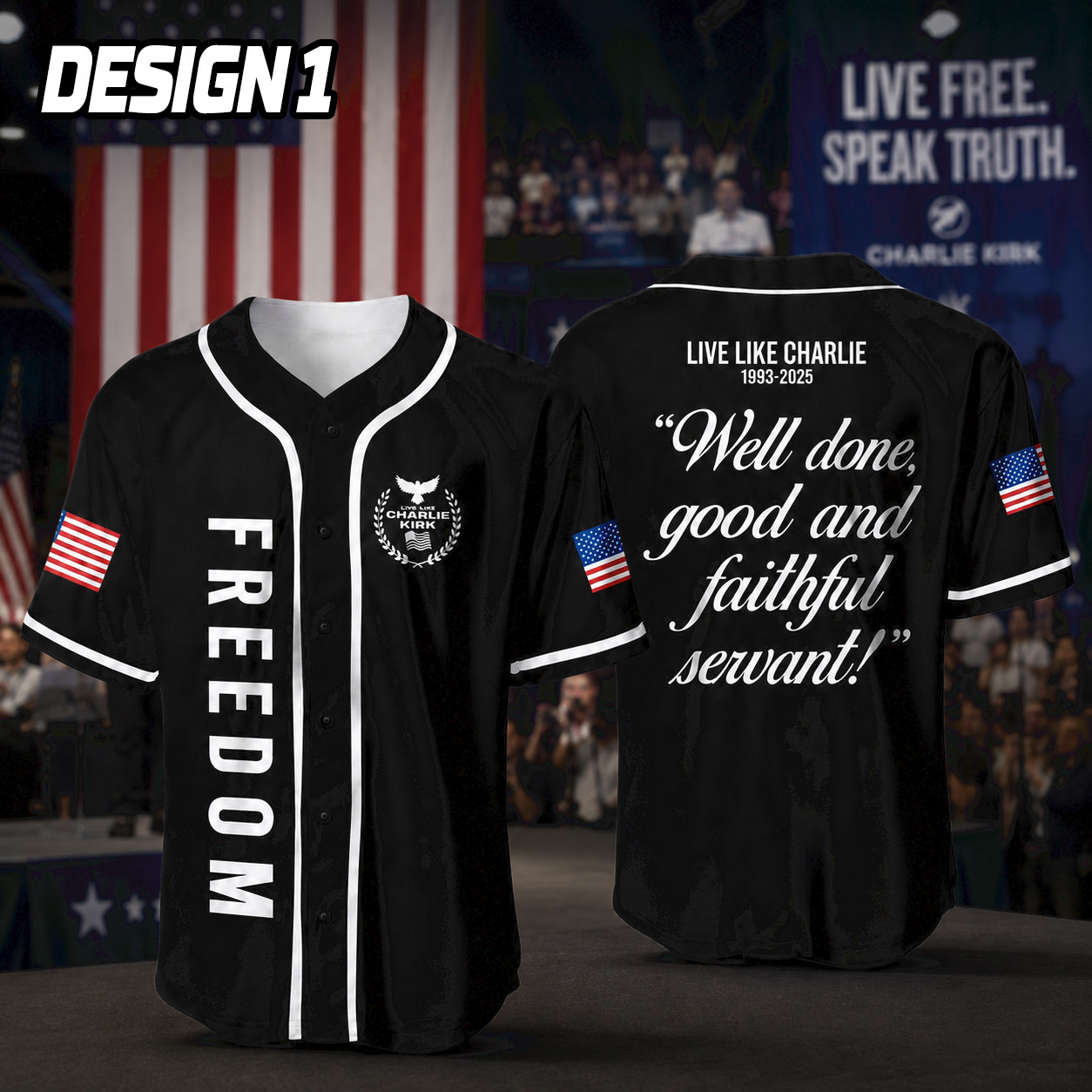 NA - 3D Freedom Well Done, Good and Faithful Servant Charlie Kirk Baseball Jersey - Image 2