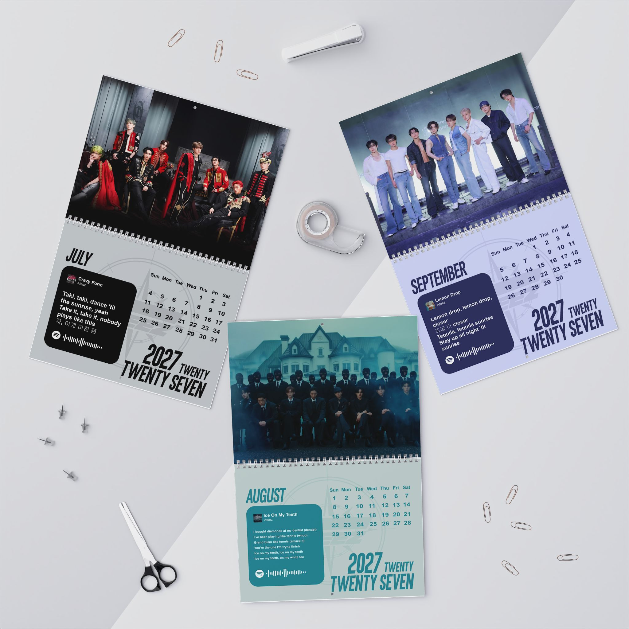 HN - Ateez Album Lyrics 2027 Wall Calendar - K-pop Poster Style, Monthly Planner for ATINY - Image 4