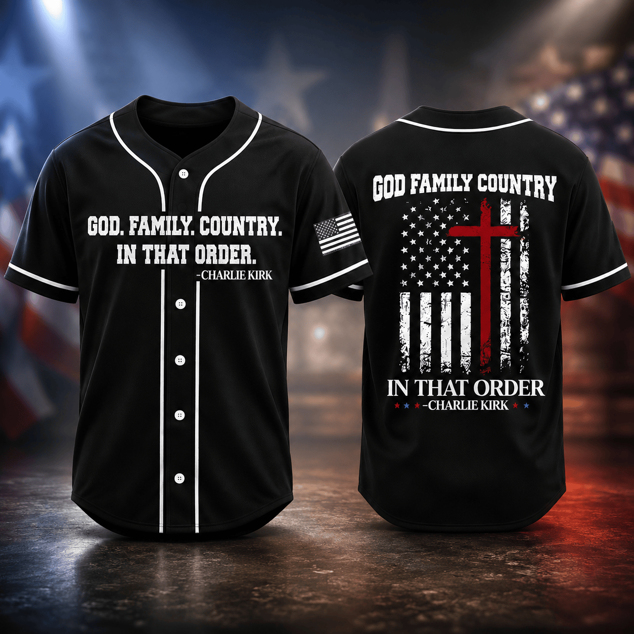 HN - 3D Freedom God Family Country In That Order Charlie Kirk Baseball Jersey - Image 4
