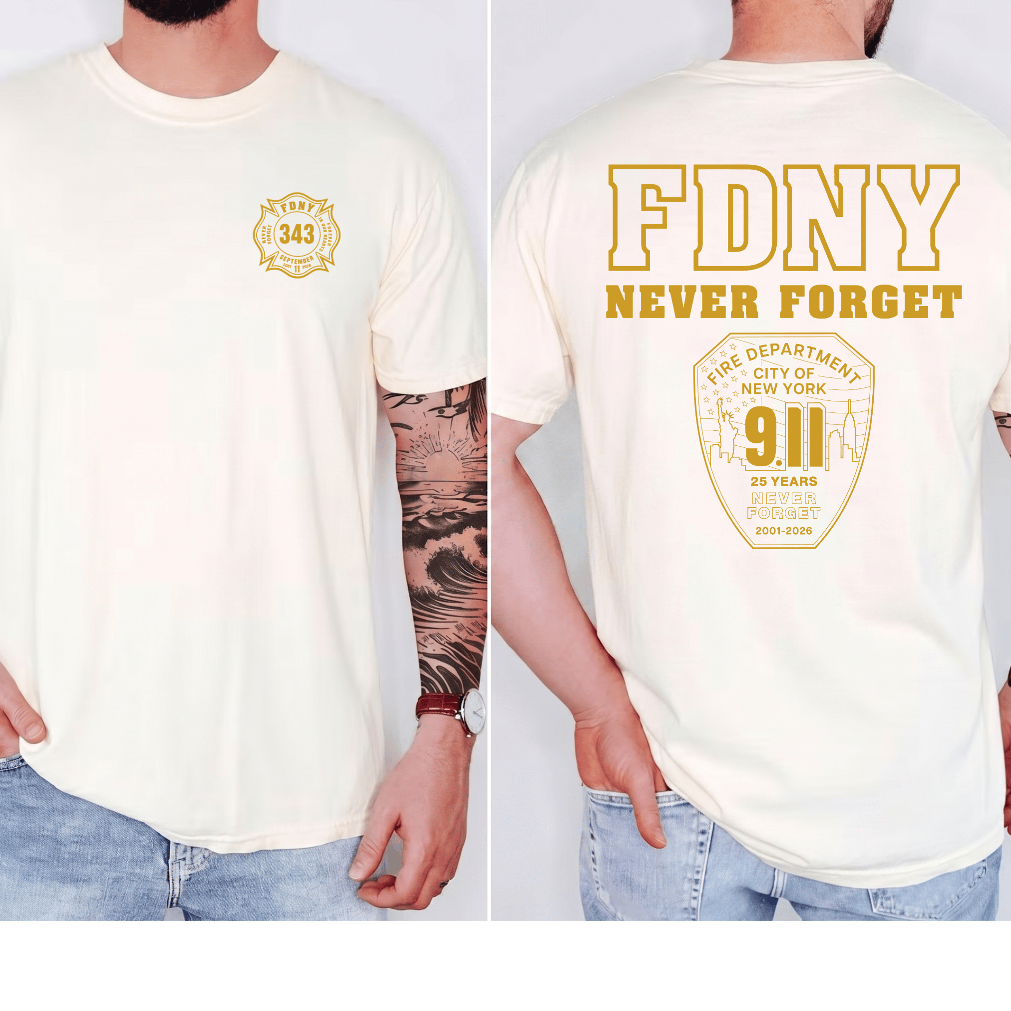 9/11 25th Anniversary Memorial Firefighter Shirt | Never Forget 9-11-2001 Tribute Tee | FDNY Police EMS Patriotic T-Shirt - Image 8