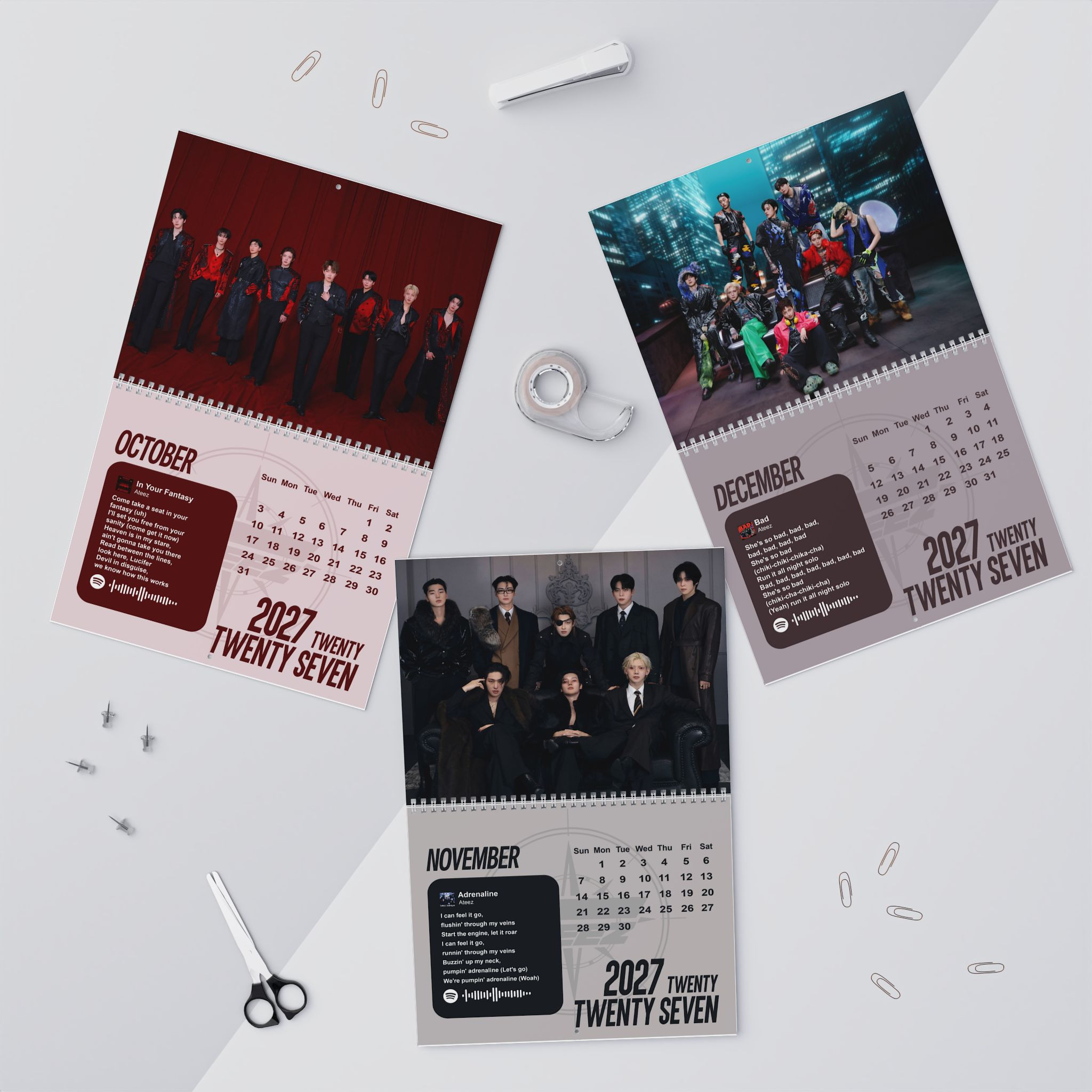 HN - Ateez Album Lyrics 2027 Wall Calendar - K-pop Poster Style, Monthly Planner for ATINY - Image 5