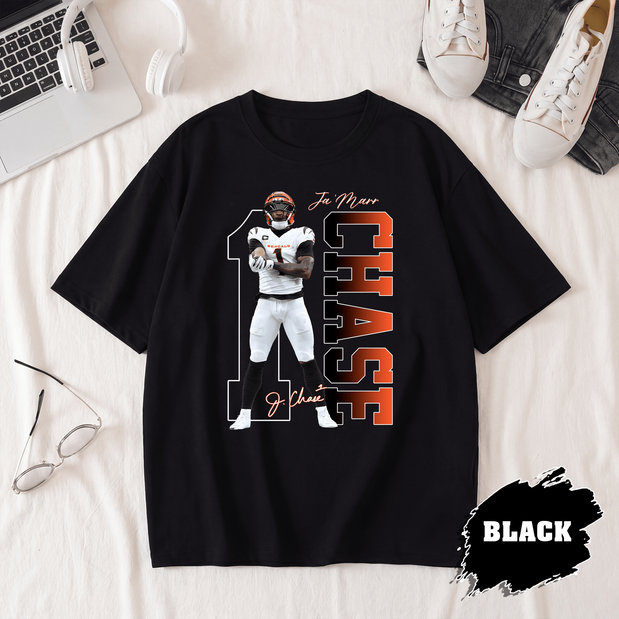 BN - Comfort Colors Ja'Marr Chase Player 1 T-Shirt, Cincinnati Football Tee - Image 3