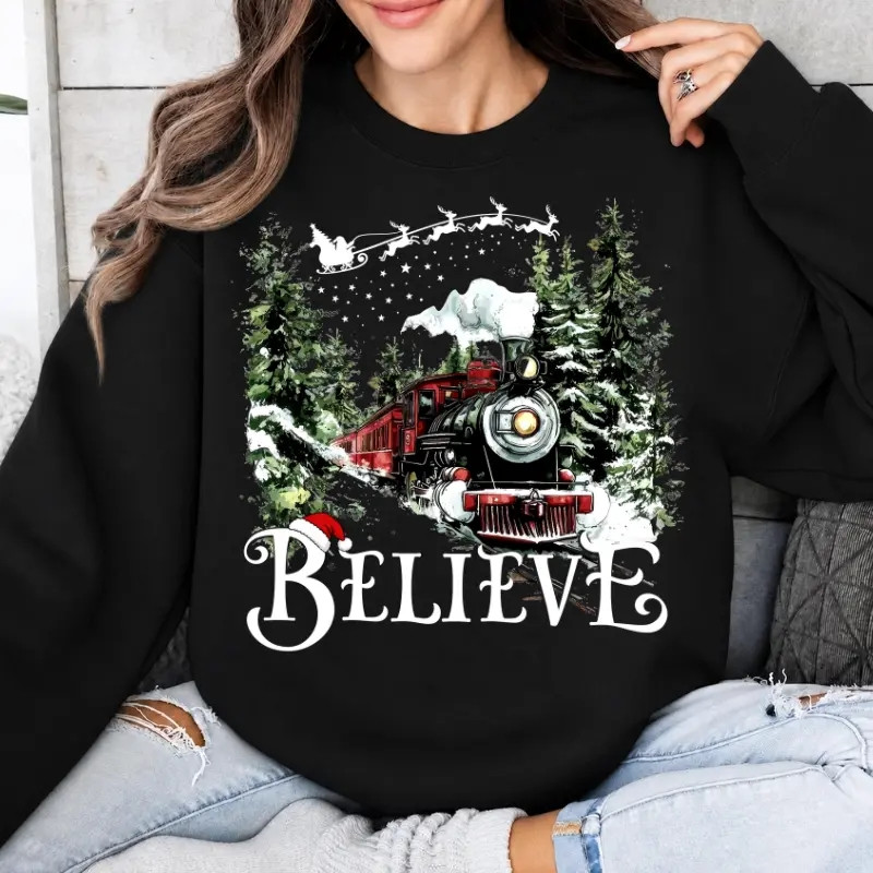 TT - Believe The Polar Express Sweatshirt, Vintage Christmas Movie Polar Express Believe Shirt