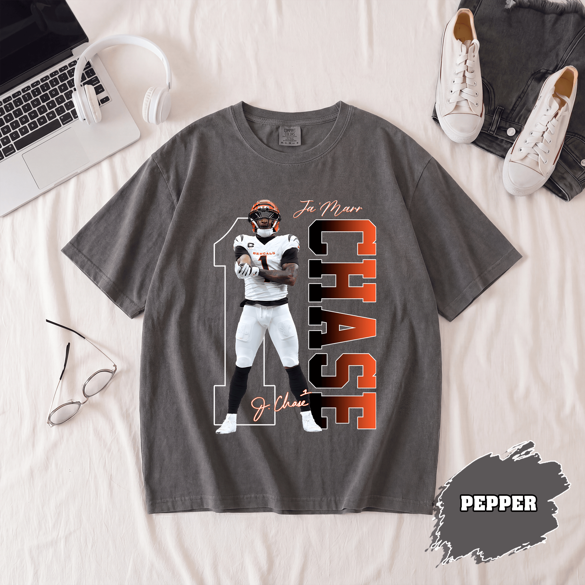 BN - Comfort Colors Ja'Marr Chase Player 1 T-Shirt, Cincinnati Football Tee - Image 4