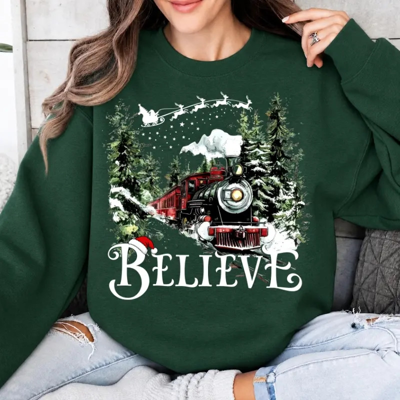 TT - Believe The Polar Express Sweatshirt, Vintage Christmas Movie Polar Express Believe Shirt
