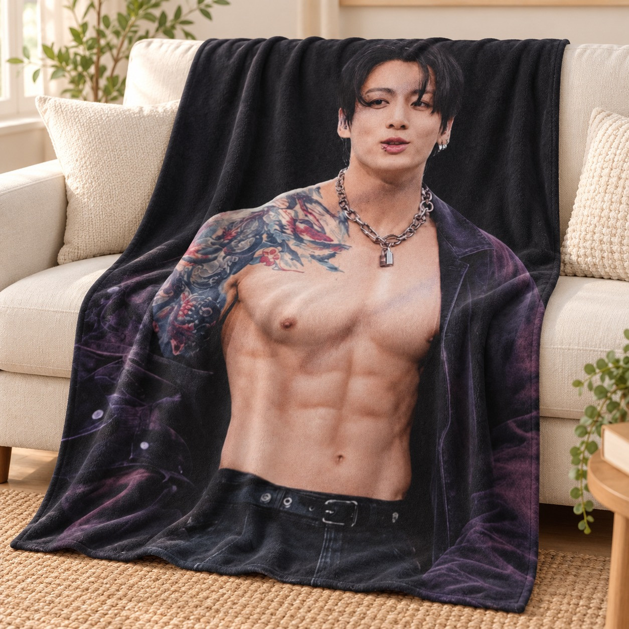TT - JUNGKOOK BTS Fleece Blanket, Soft Fleece, KPOP Retro Bedroom Decor - Image 2