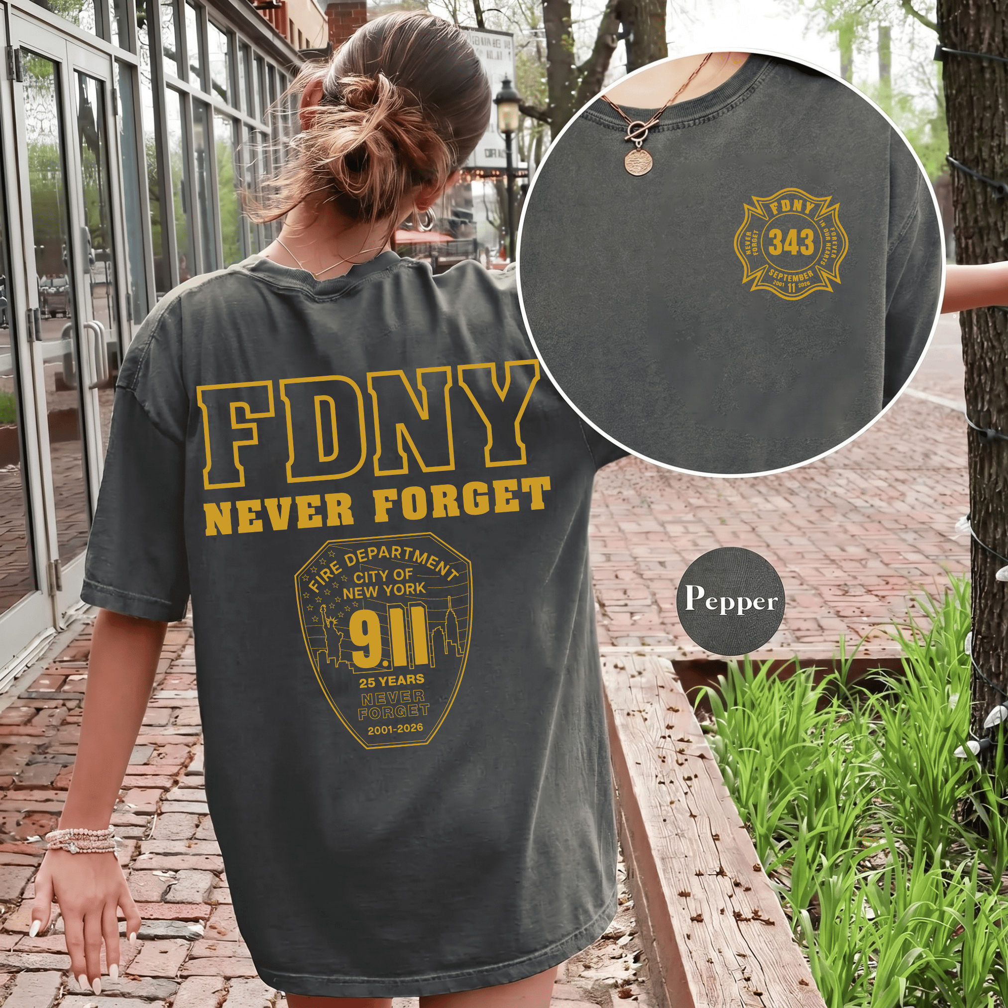9/11 25th Anniversary Memorial Firefighter Shirt | Never Forget 9-11-2001 Tribute Tee | FDNY Police EMS Patriotic T-Shirt - Image 4