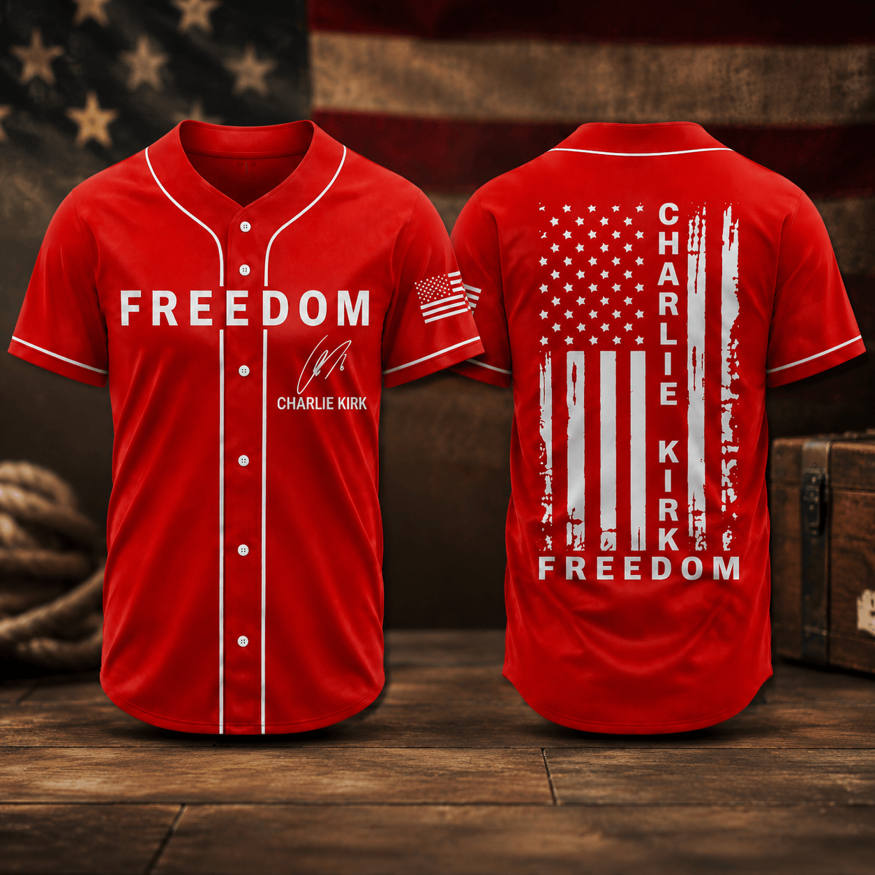 HN - 3D Freedom Charlie Kirk USA Baseball Jersey - Image 2