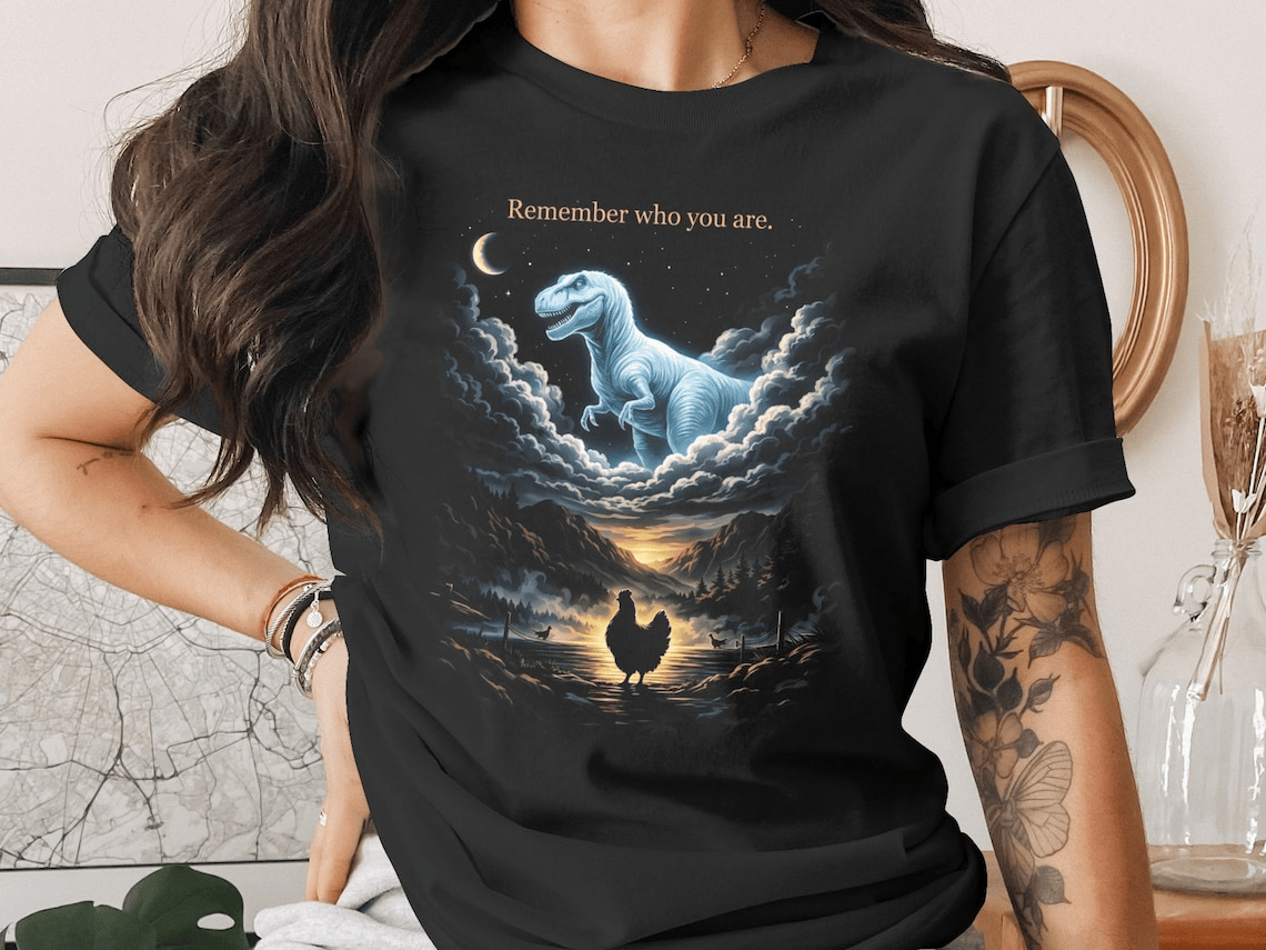 T-Rex Chicken Evolution Shirt | Remember Who You Are Graphic Shirts - Image 2